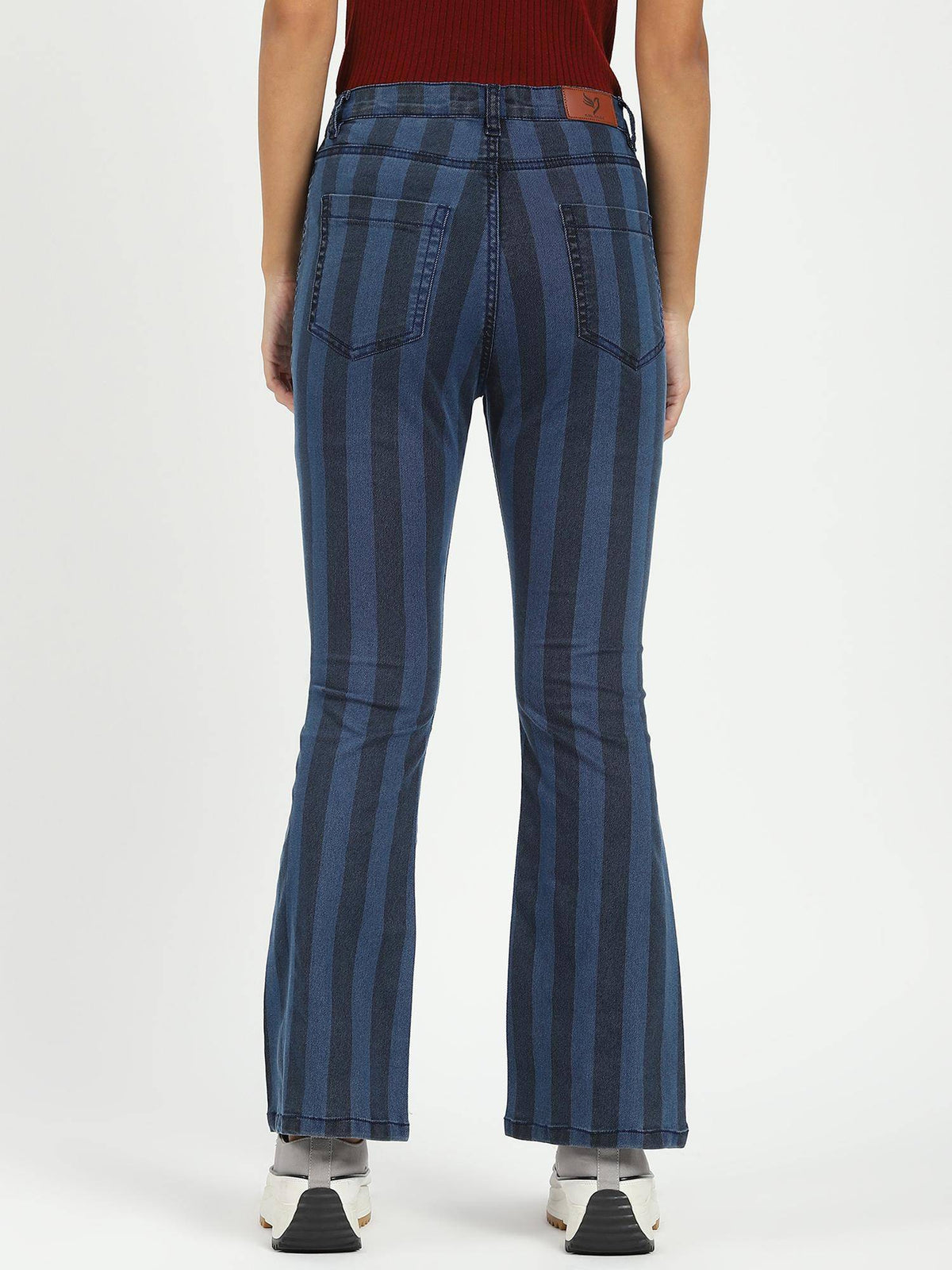 Womens Cotton Blend Stripes Bootcut Jeans | BT10 - view 4