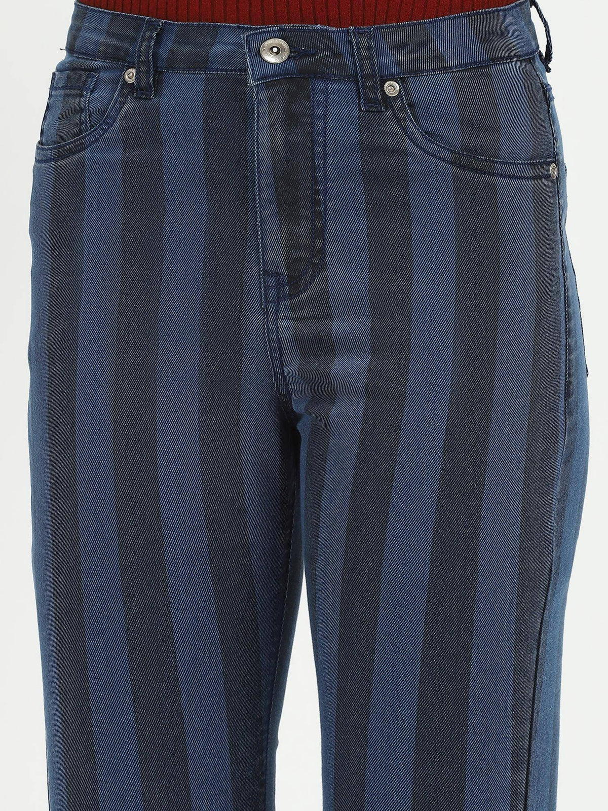 Womens Cotton Blend Stripes Bootcut Jeans | BT10 - view 5