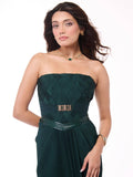 Green Emerald Cross Pleated Corset Top | TT90 - view 1