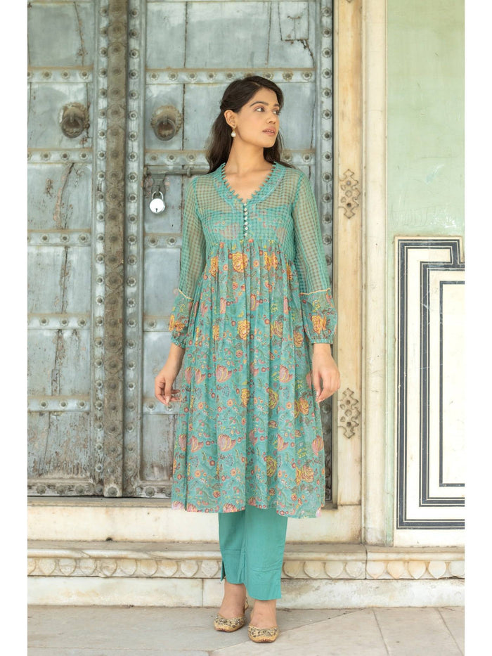 Mor Cotton Blue Kurta | KDG - view 1