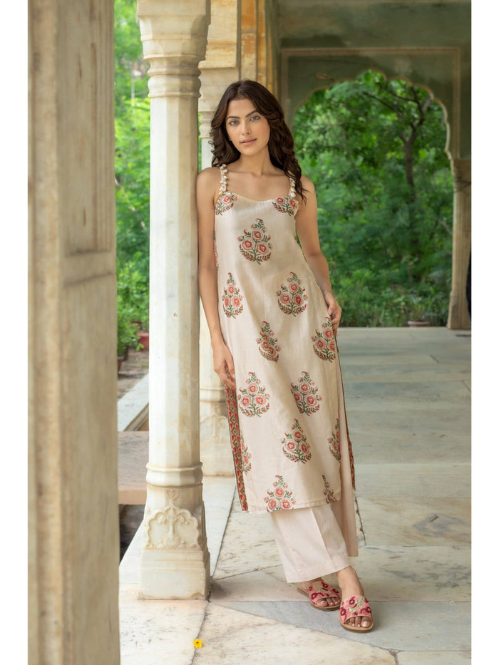 Kasvi Chandheri Beige Kurta Only | KDG - view 1