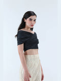Anna Black Solid Wrap Crop Top | CT61 - view 1