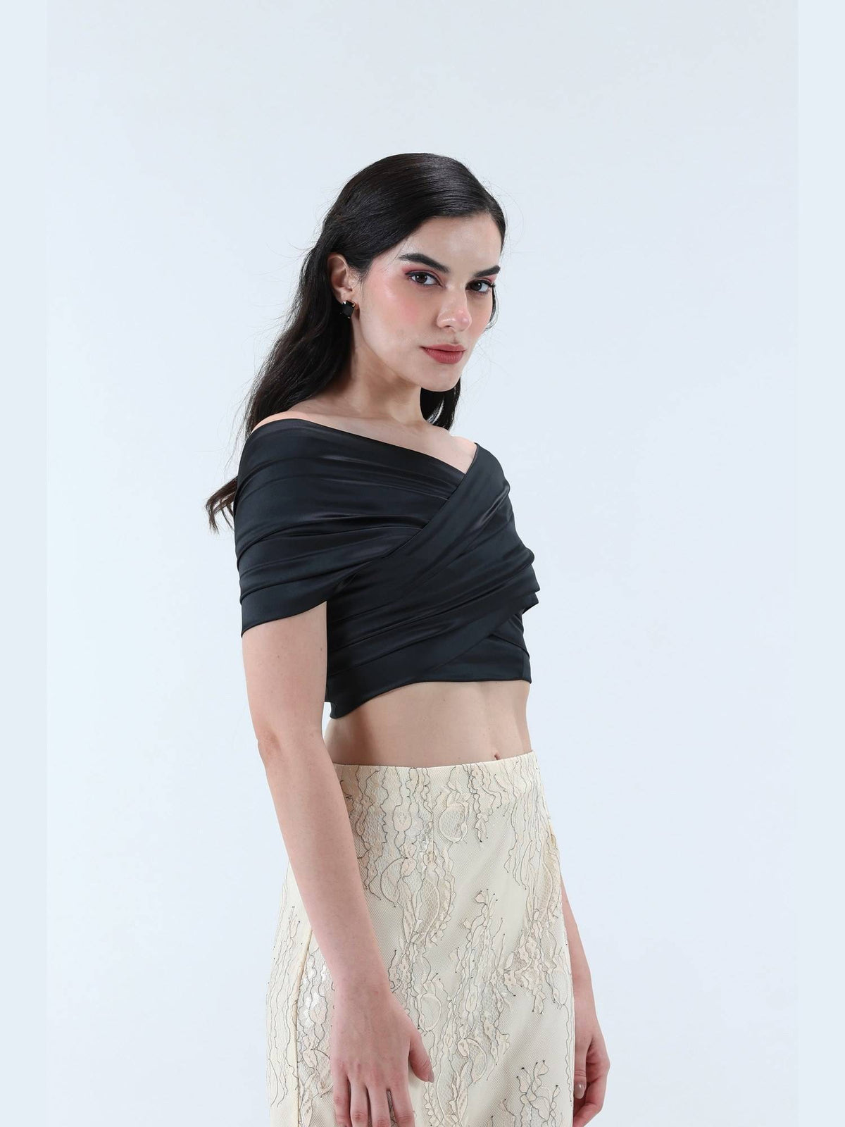 Anna Black Solid Wrap Crop Top | CT61 - view 1