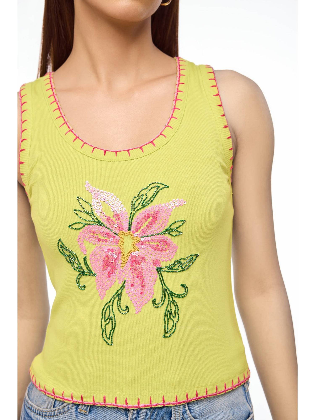 Electric Lily Embroidered Tank | TT98 - view 3