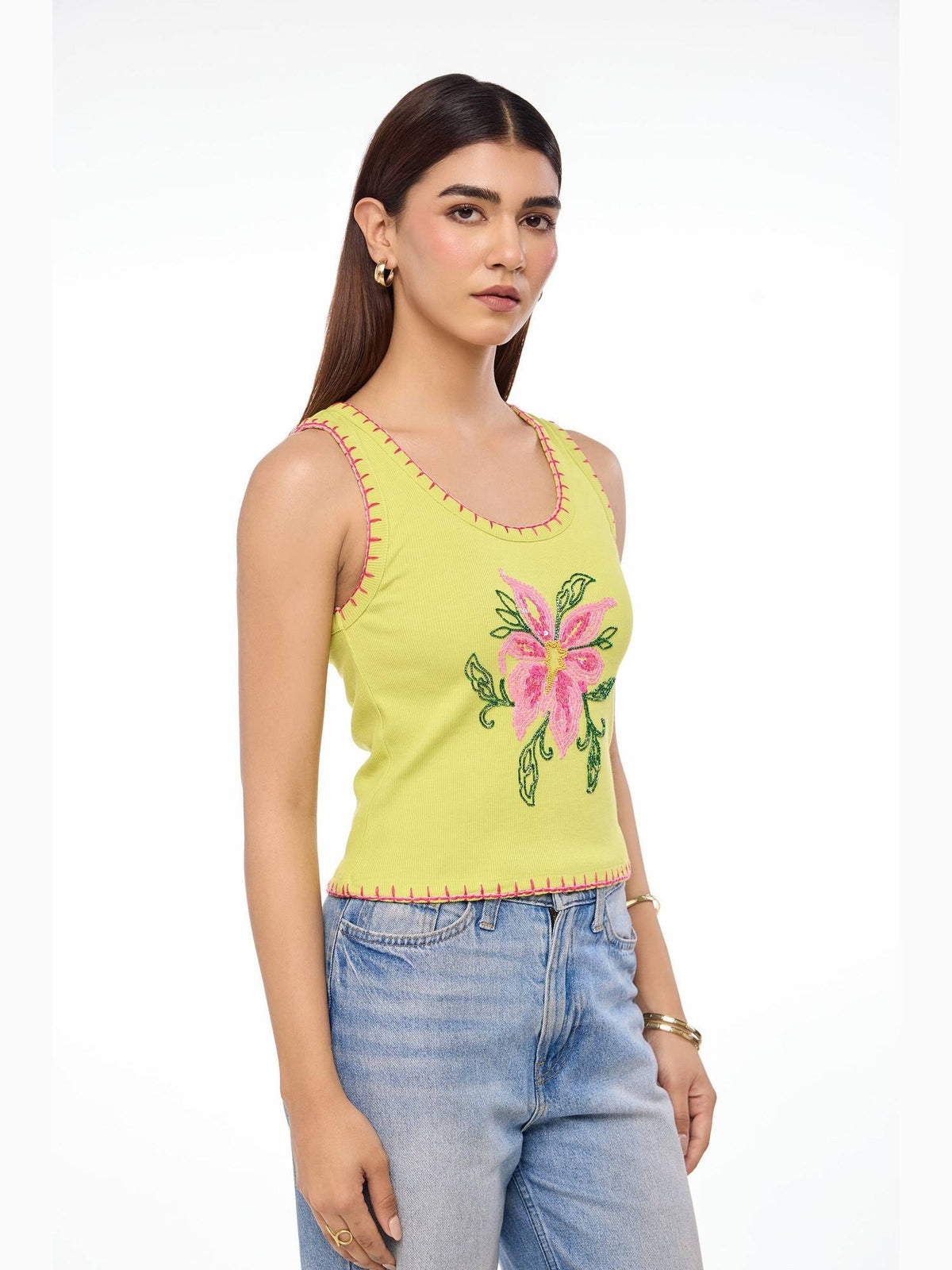 Electric Lily Embroidered Tank | TT98 - view 4