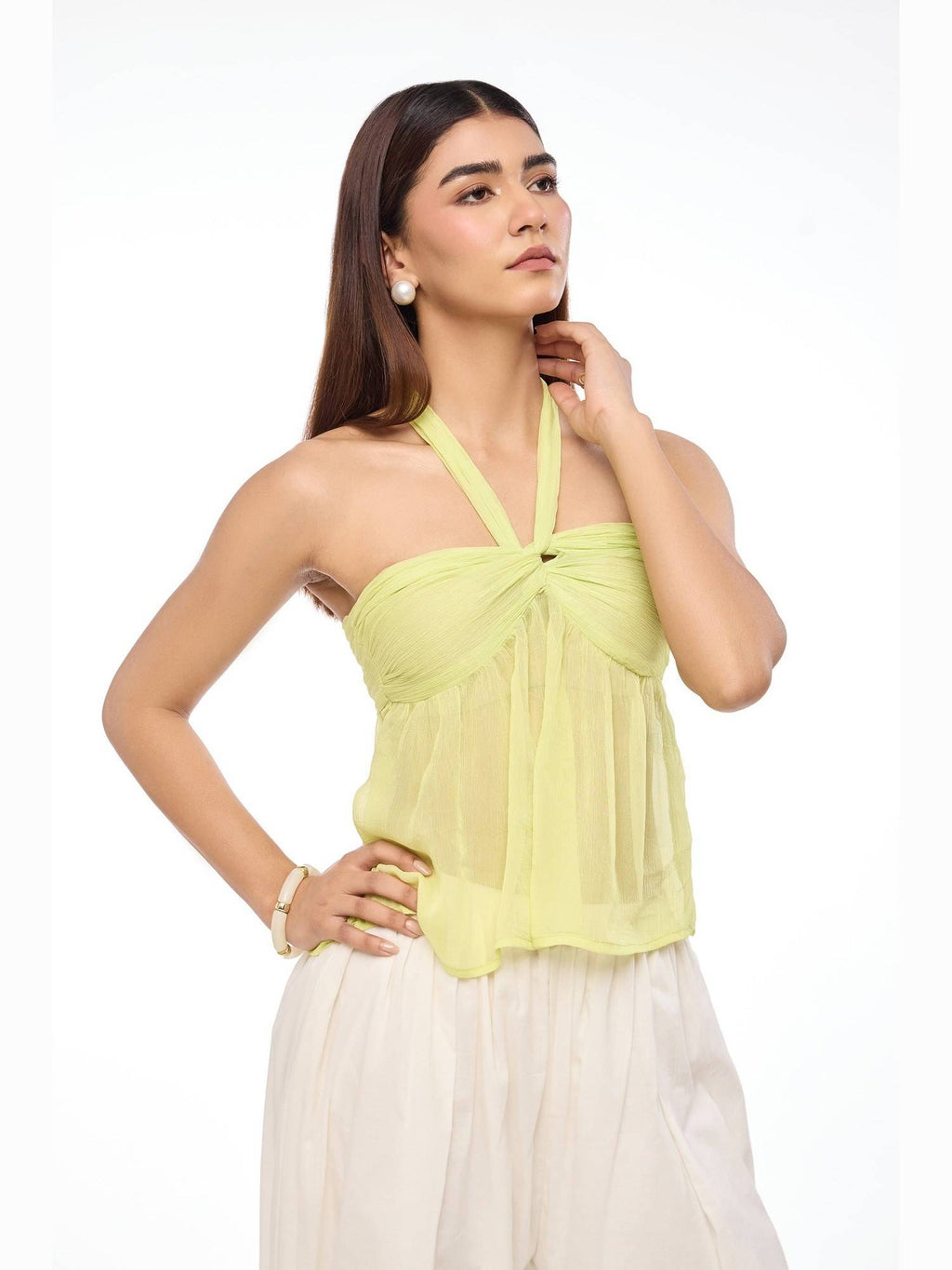 Lime Sorbet Sheer Halter Crop Top | CT61 - view 3