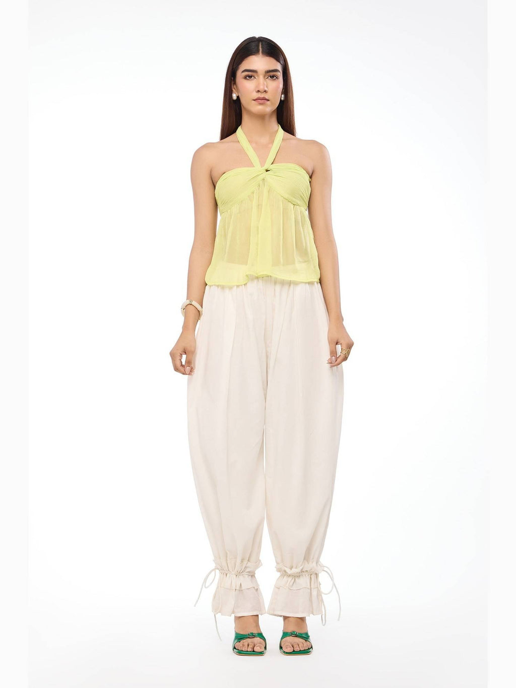 Lime Sorbet Sheer Halter Crop Top | CT61 - view 4