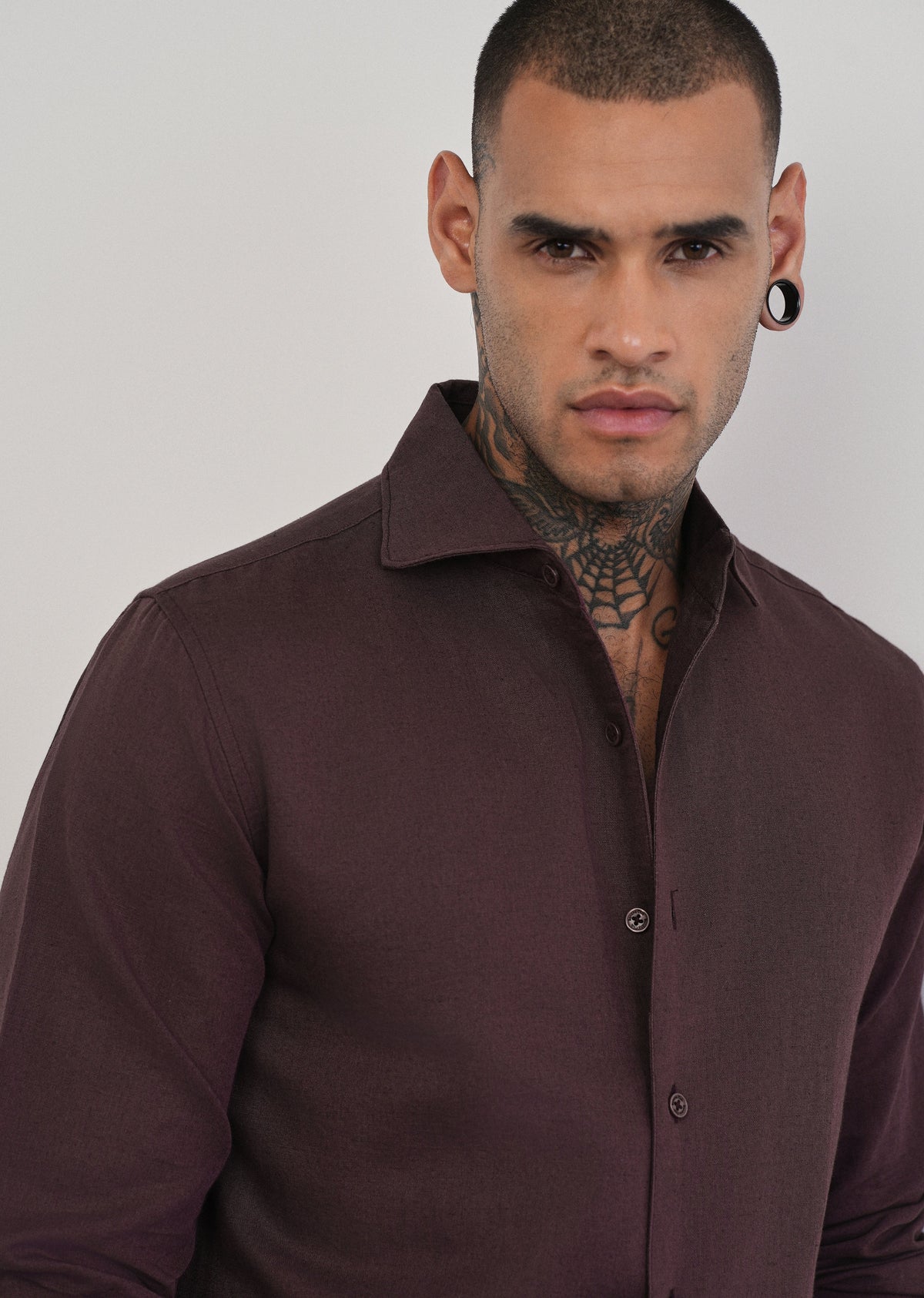 Wine Plain Cotton Linen Shirt