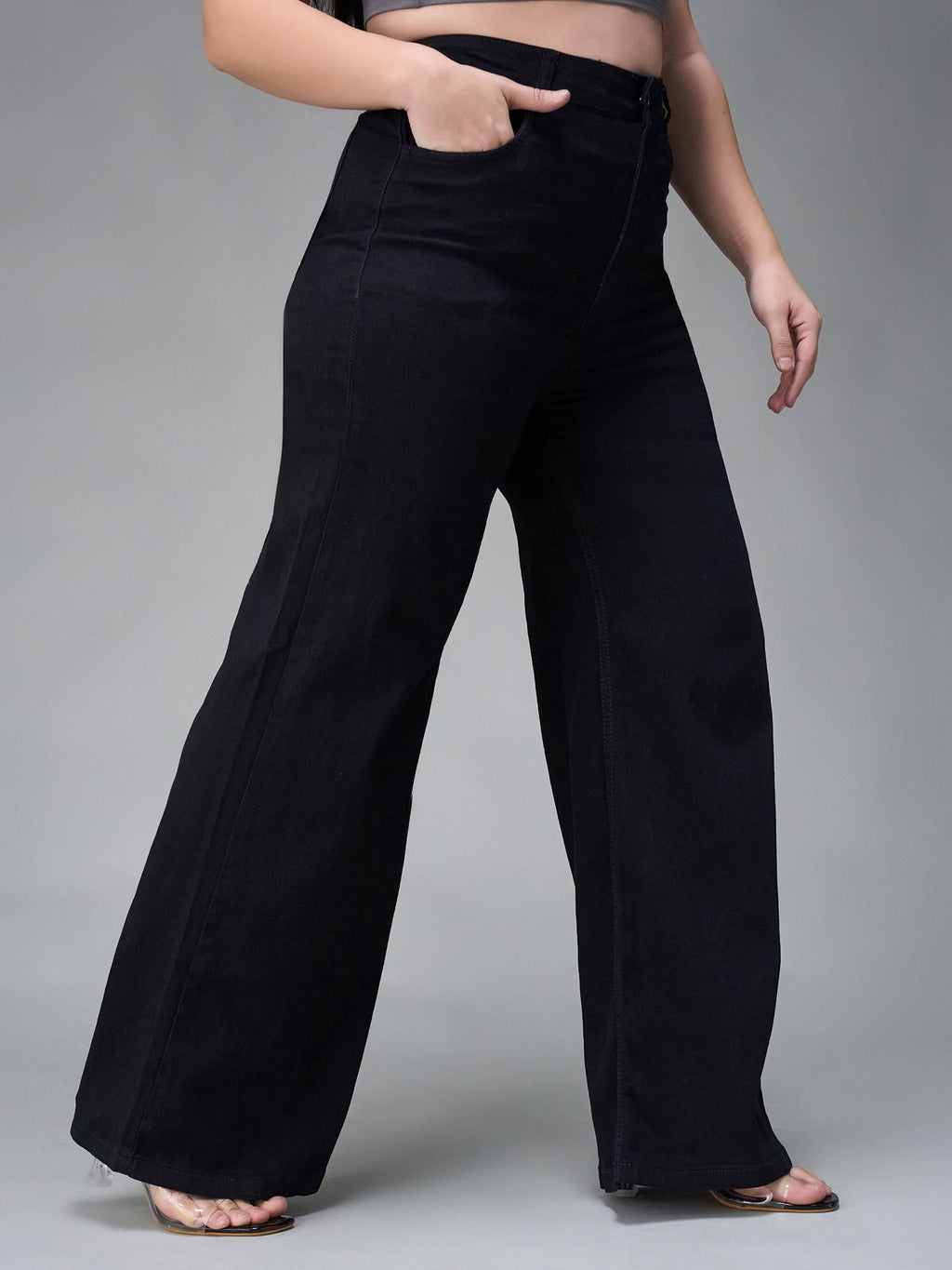 A+ Curve Collection Plus Size Women Black Wide Leg Jeans | WL90 - view 3