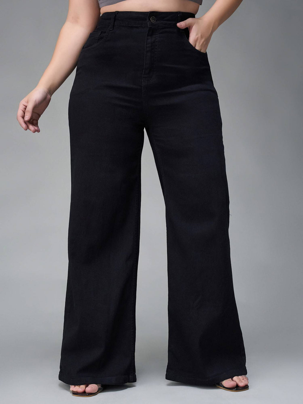 A+ Curve Collection Plus Size Women Black Wide Leg Jeans | WL90 - view 4