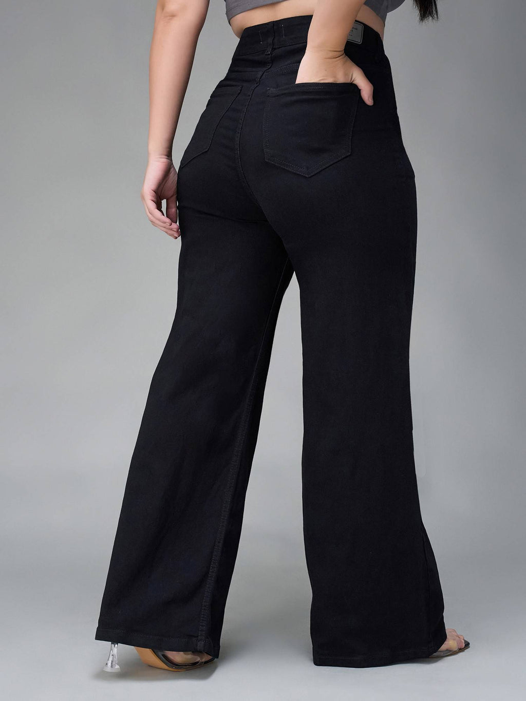A+ Curve Collection Plus Size Women Black Wide Leg Jeans | WL90 - view 5