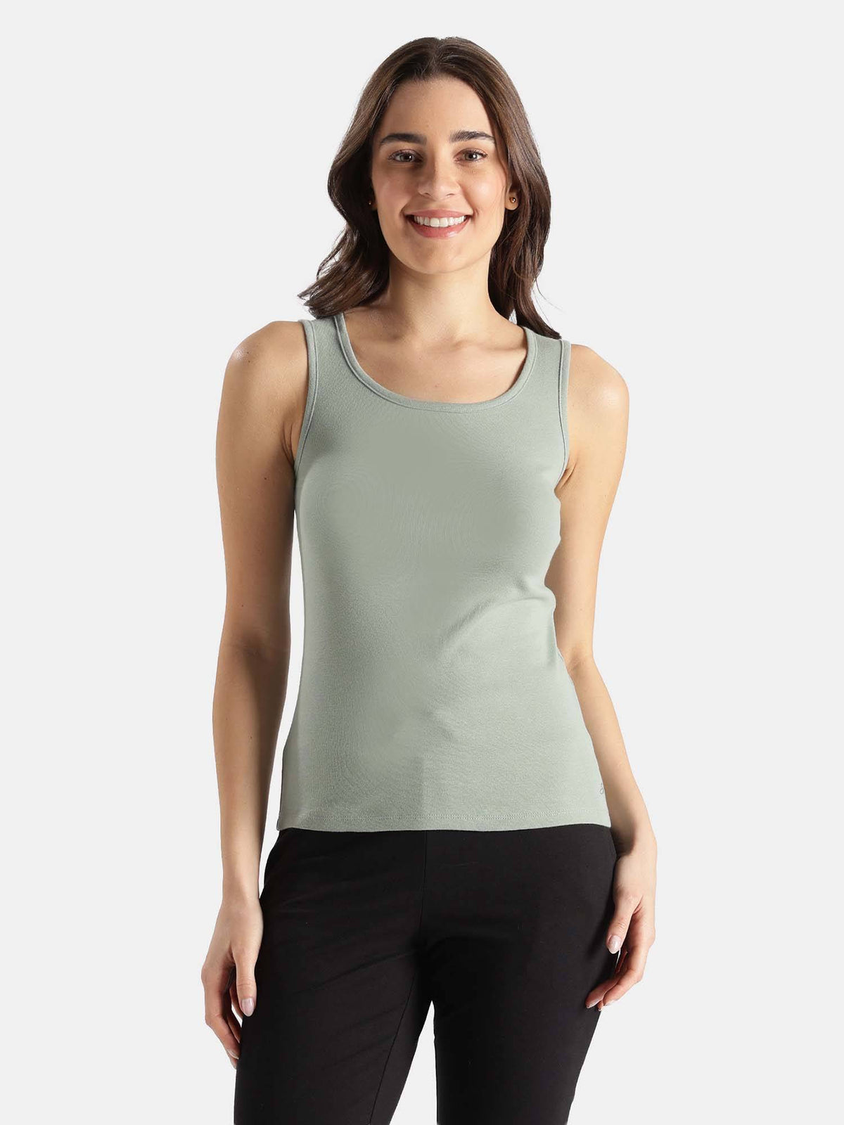 A113 Women Super Combed Cotton Rib Fabric Solid Tank Top - Iceberg Green | TT98 - view 1