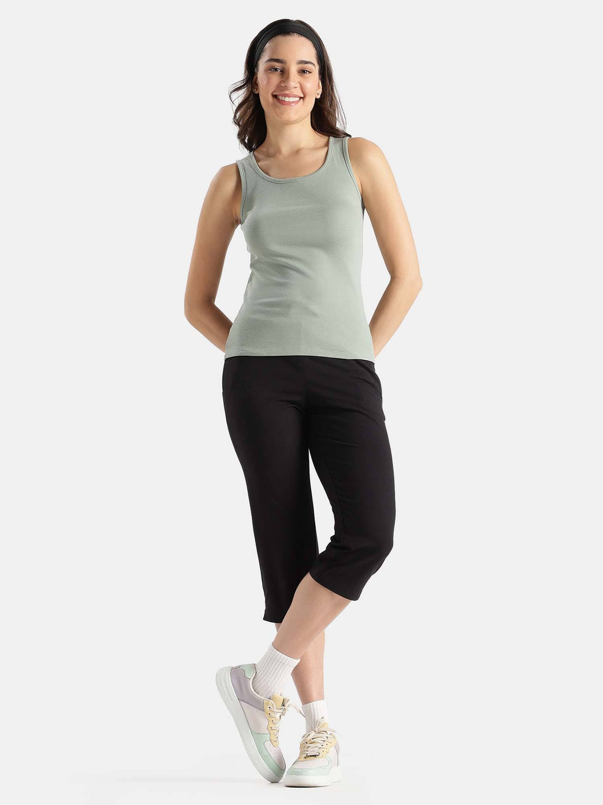 A113 Women Super Combed Cotton Rib Fabric Solid Tank Top - Iceberg Green | TT98 - view 4