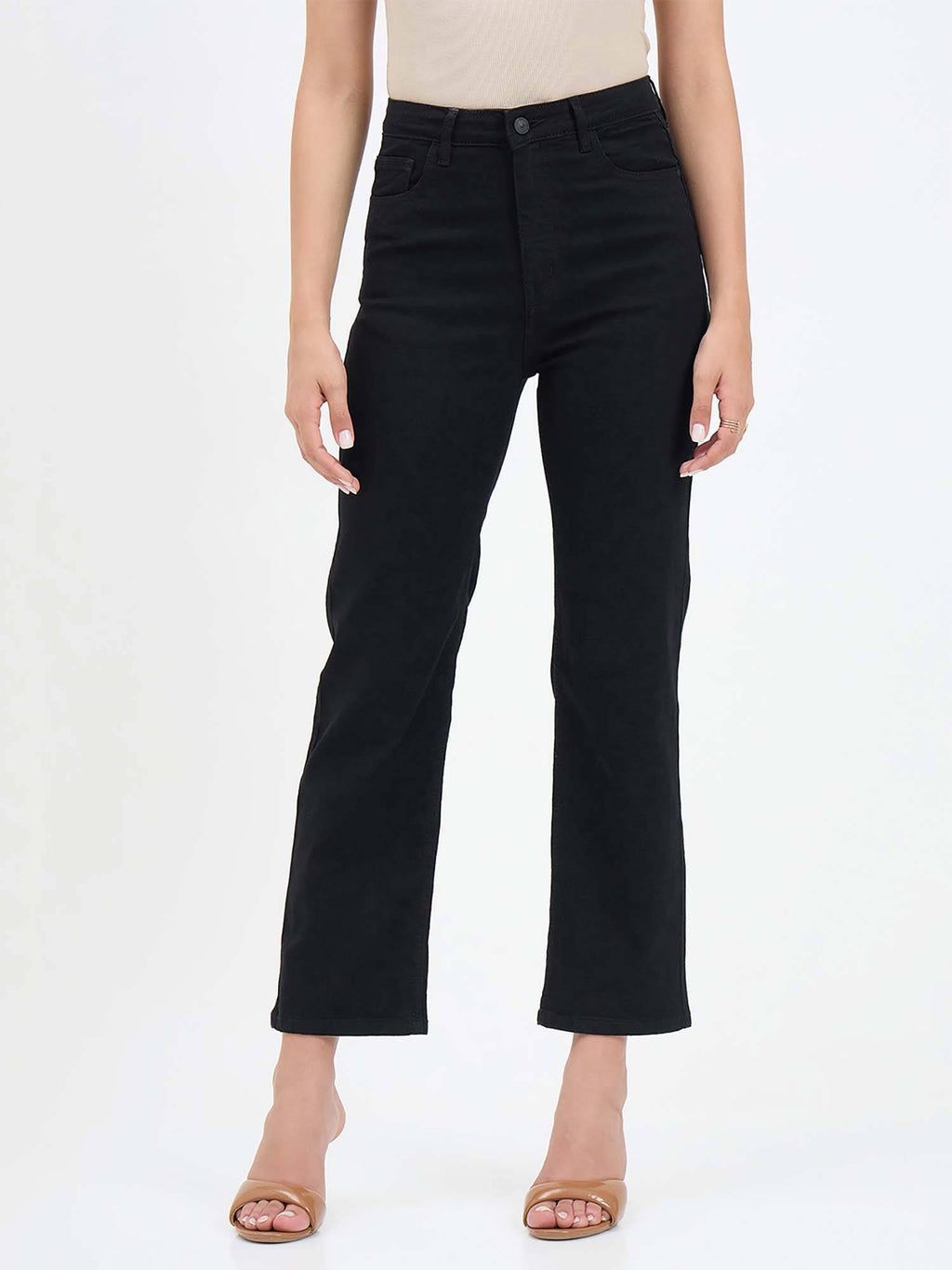 Black Solid/Plain Cotton Jeans | ST23 - view 1