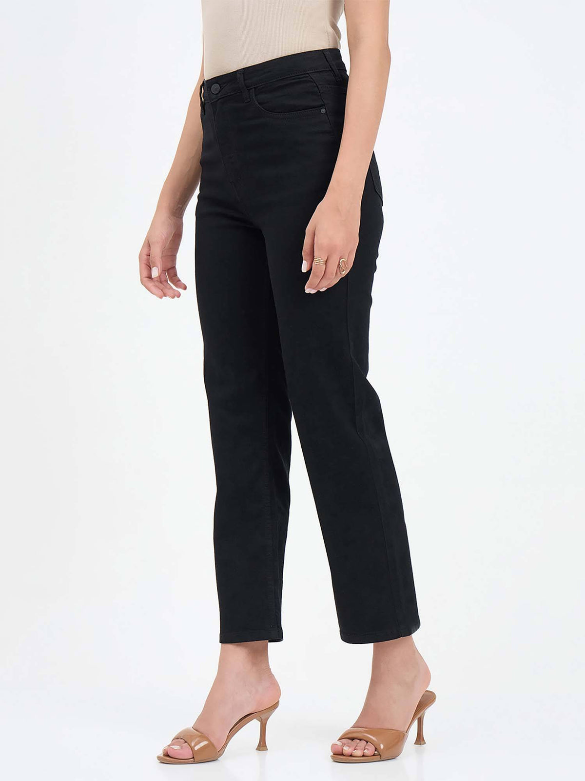Black Solid/Plain Cotton Jeans | ST23 - view 3