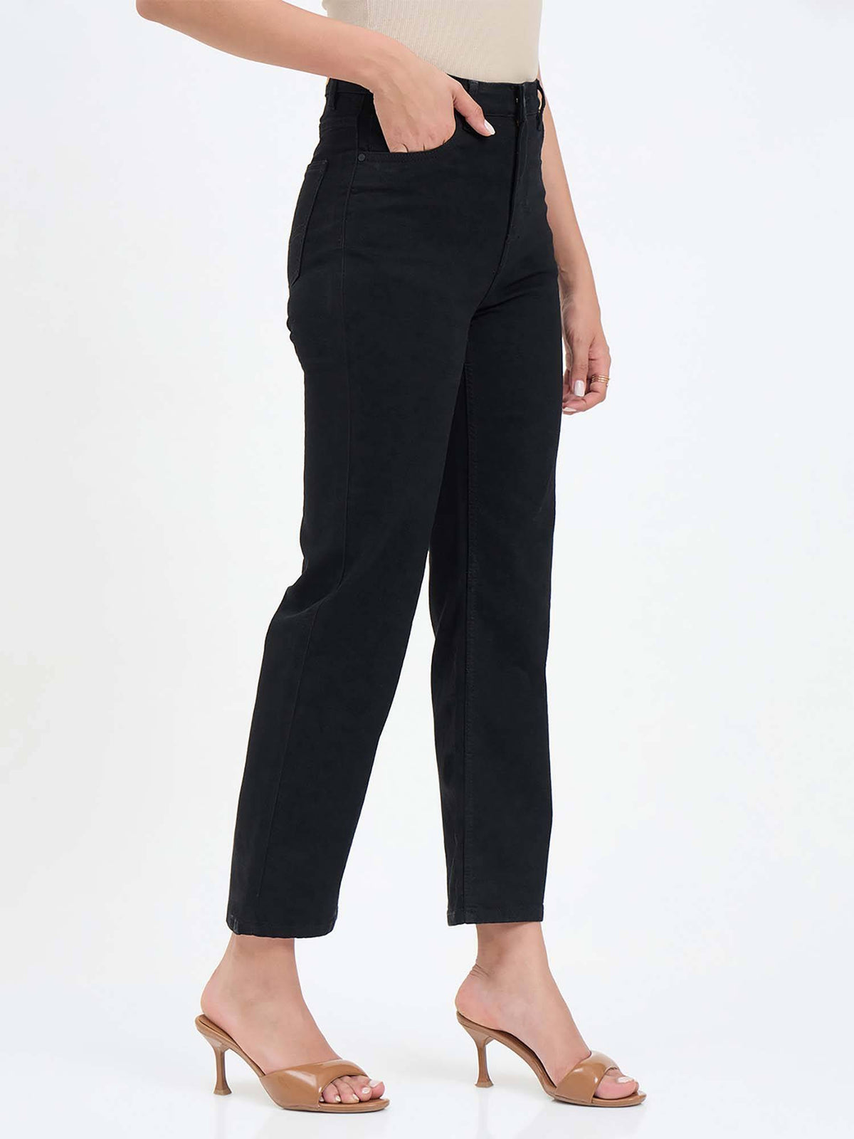 Black Solid/Plain Cotton Jeans | ST23 - view 4