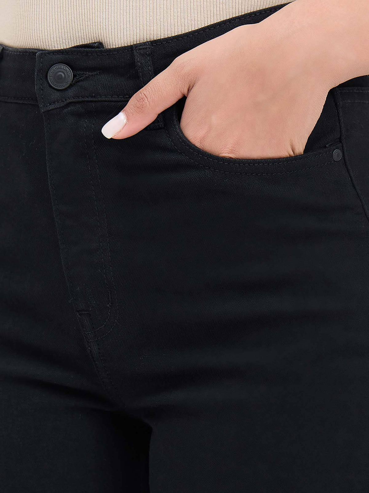 Black Solid/Plain Cotton Jeans | ST23 - view 5