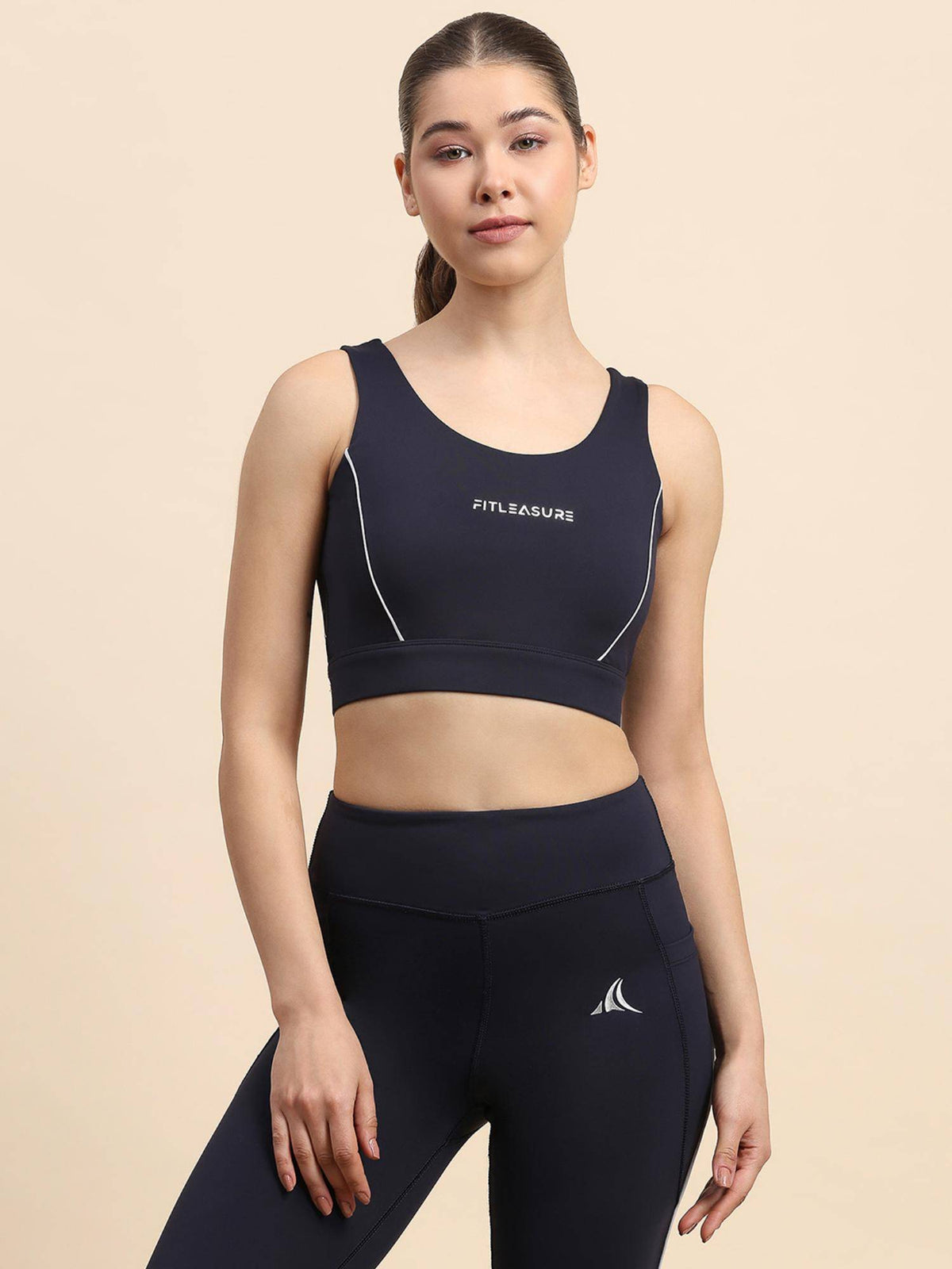 Navy Blue Solid Nylon Regular Sports Bra | sb09 - view 1