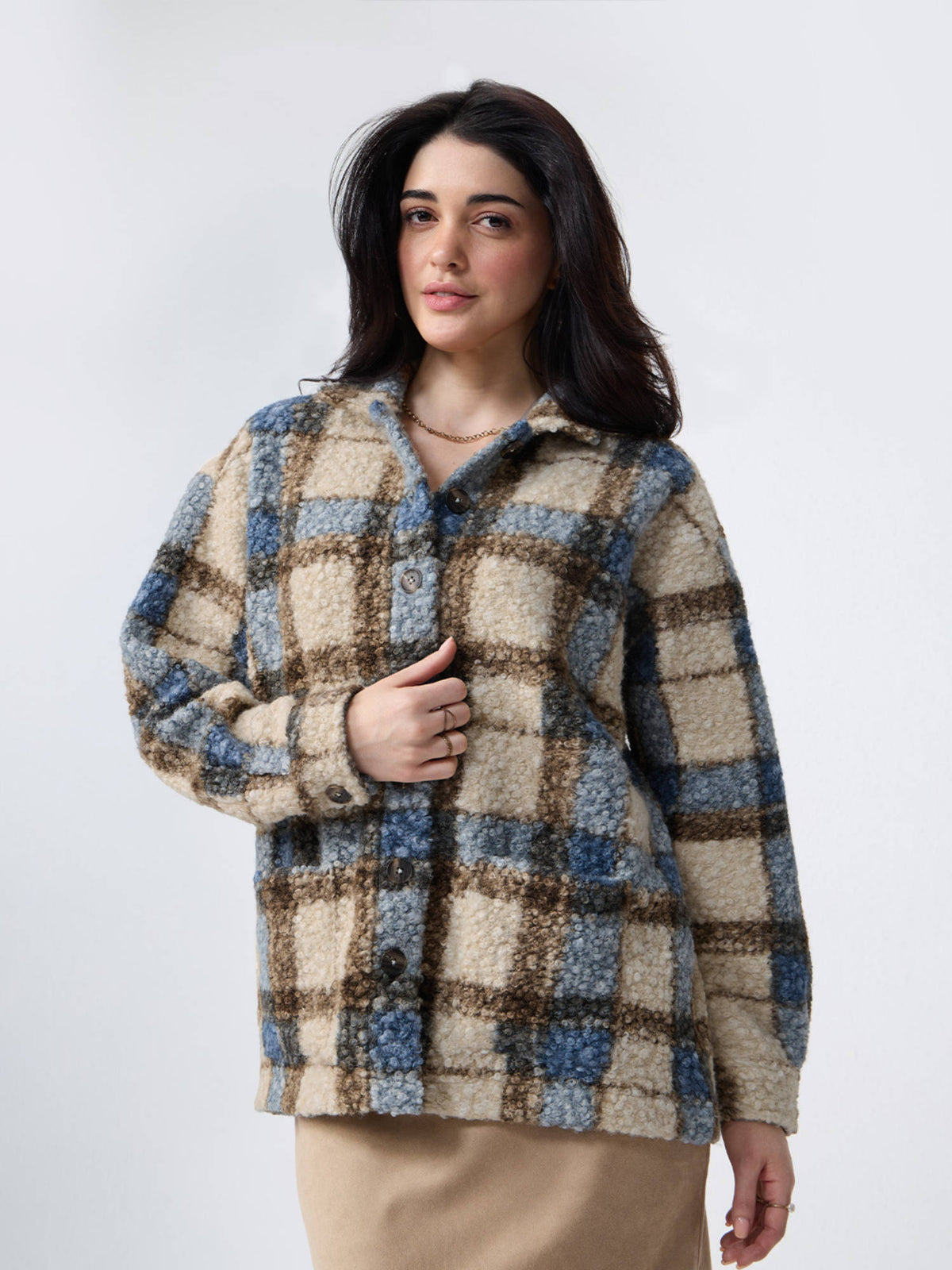 Plaid Teddy Brown Women Shackets | JC78 - view 5