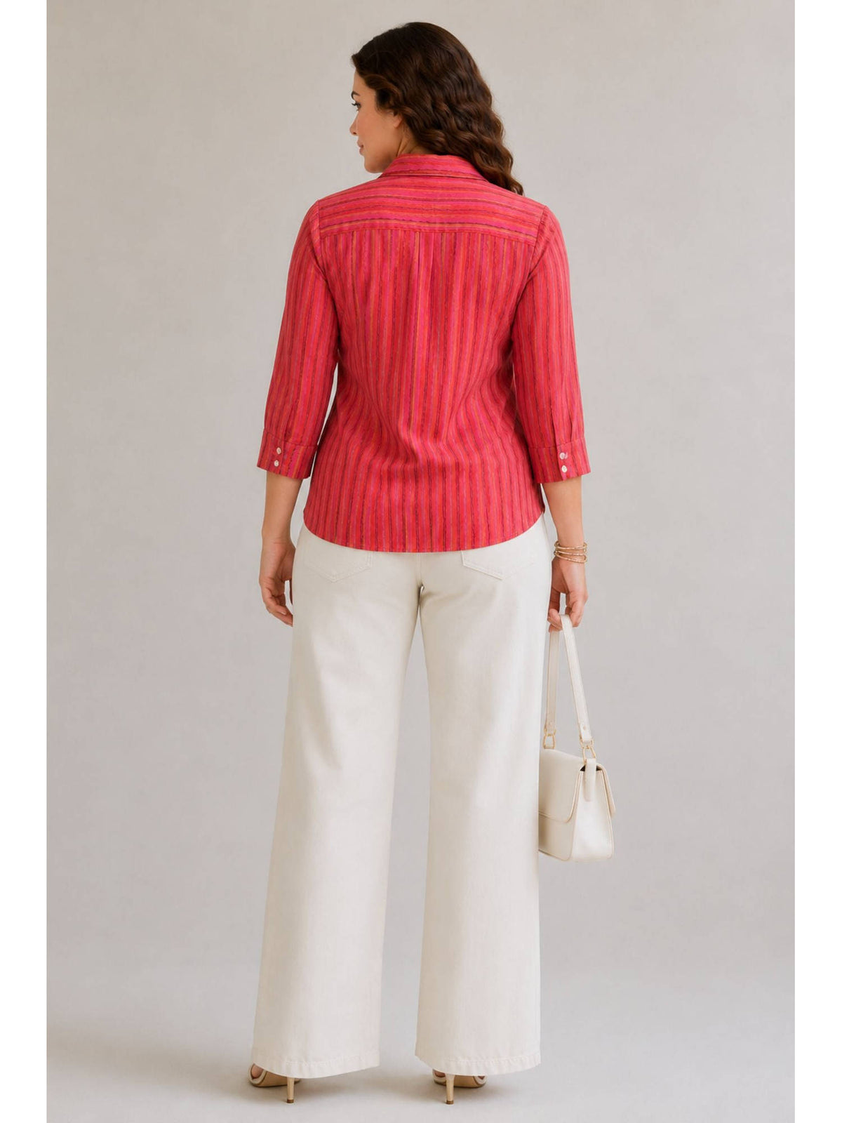 Red Women Striped Cotton Plus Size Tie-Up Shirt | S67 - view 4