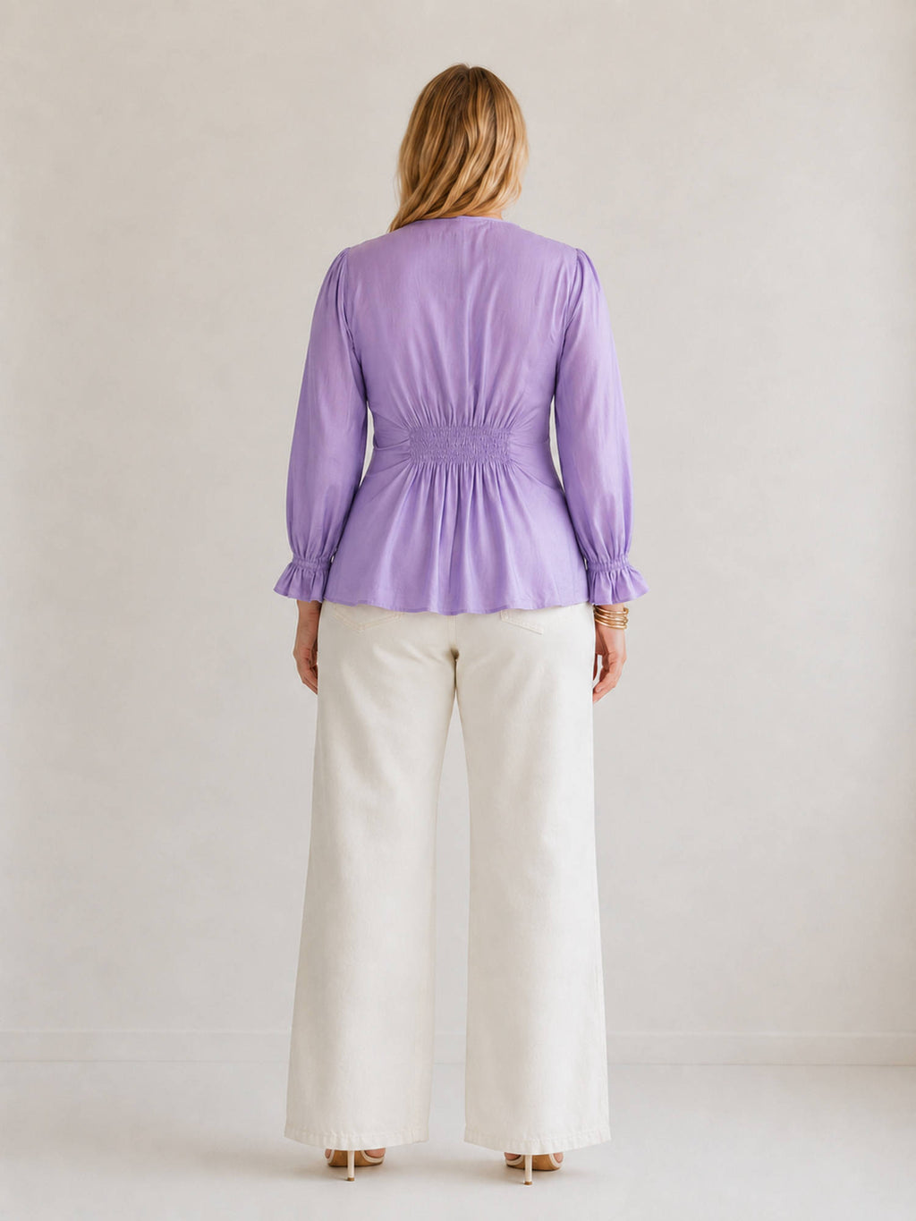 Lavender Women Solid Viscose V Neck Lace Patch Plus Size Top | pt51 - view 3
