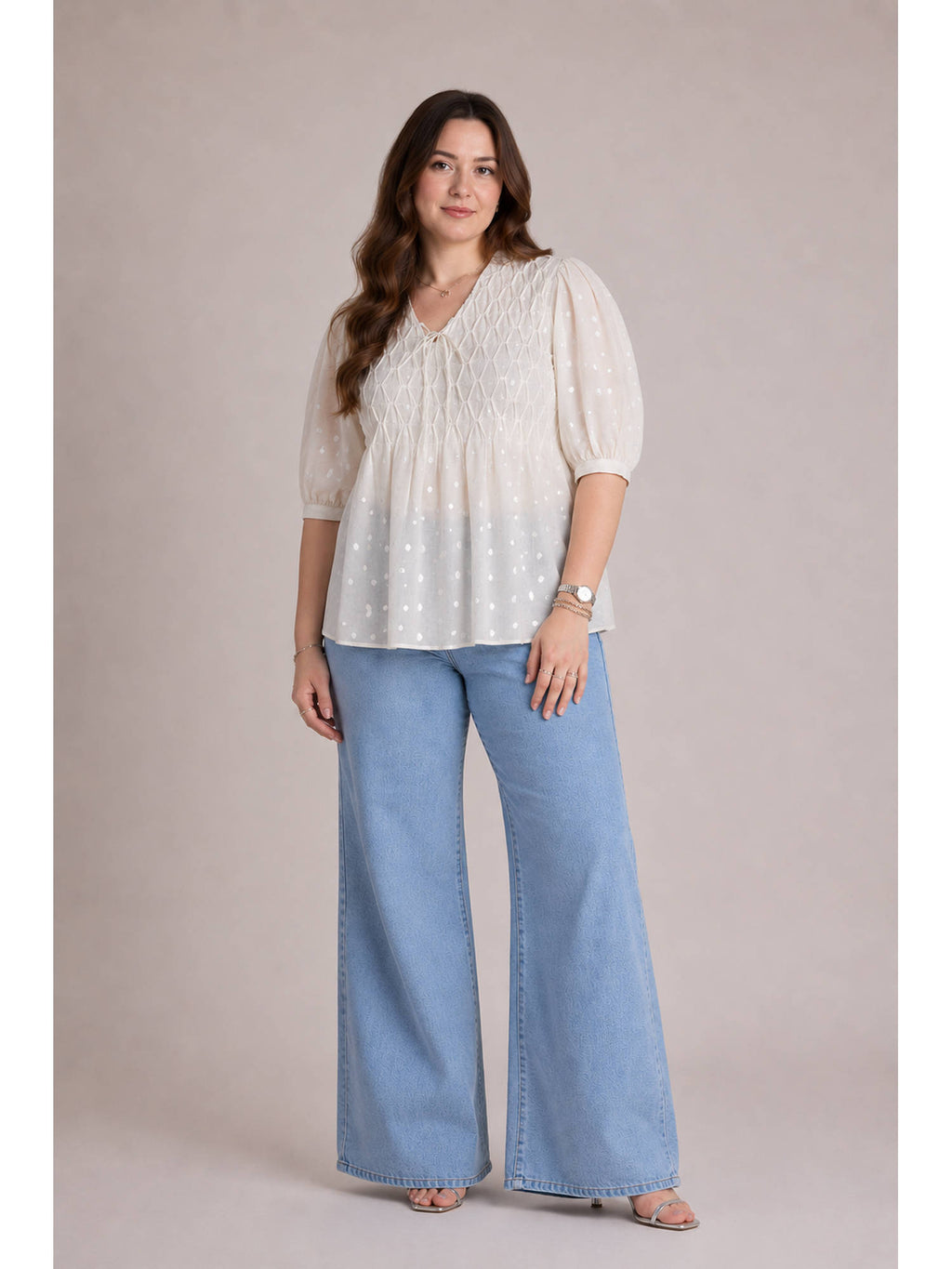Off White Women Self Design Cotton Pintuck Plus Size Top | pt51 - view 5
