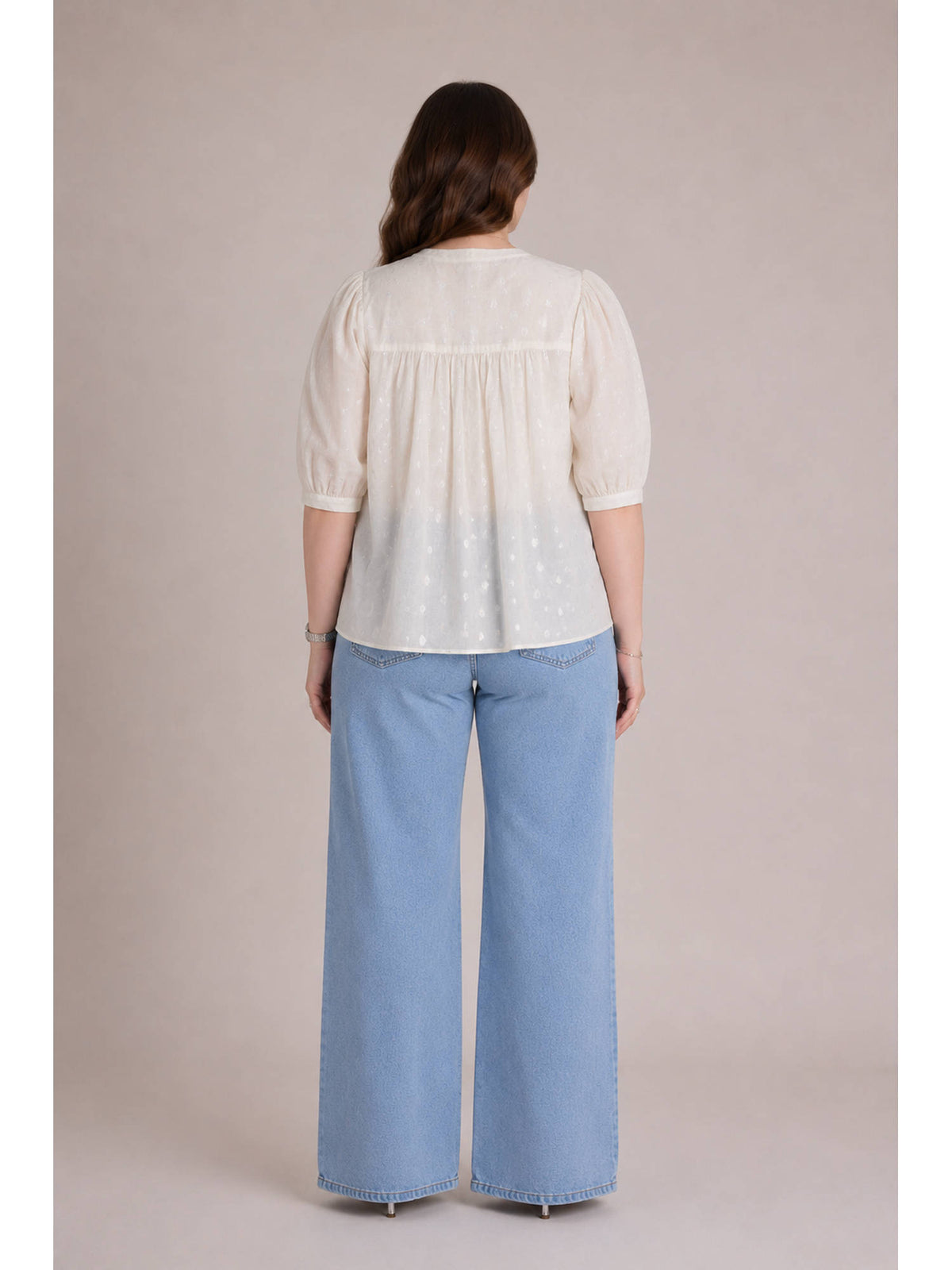 Off White Women Self Design Cotton Pintuck Plus Size Top | pt51 - view 4