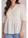 Off White Women Self Design Cotton Pintuck Plus Size Top | pt51 - view 1