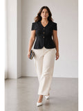 Black Women Solid Cotton Peplum Waist Plus Size Coat Top | pt51 - view 1