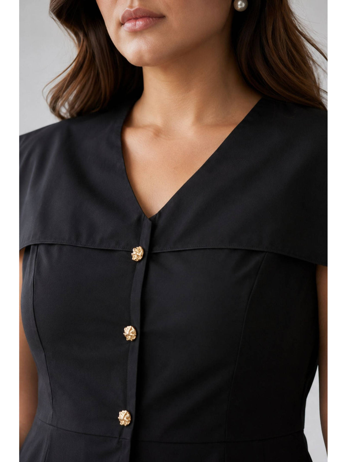 Black Women Solid Cotton Peplum Waist Plus Size Coat Top | pt51 - view 6