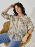 Women's Floral Embroidered Beige Sheer Scalloped Hem Shirt | S67 - view 1