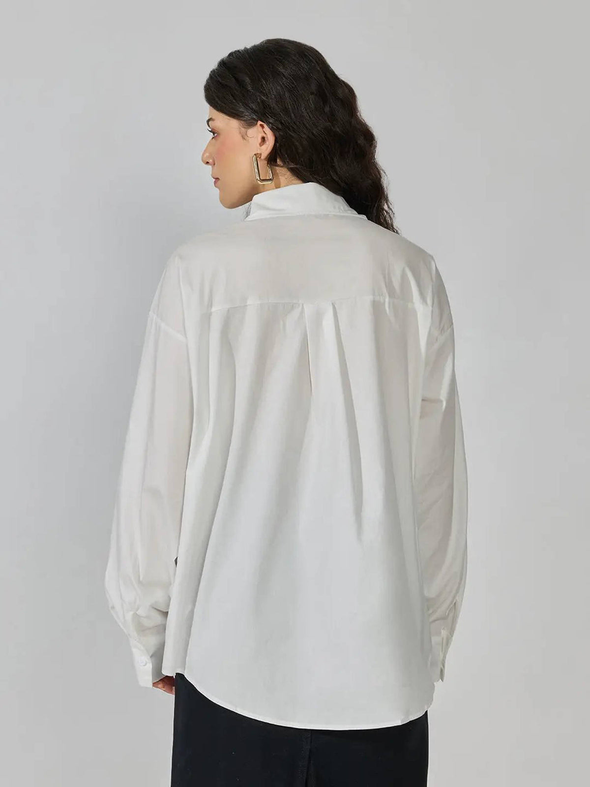 Women's White Oversized Long Sleeve Sequin Detail Shirt | S67 - view 4