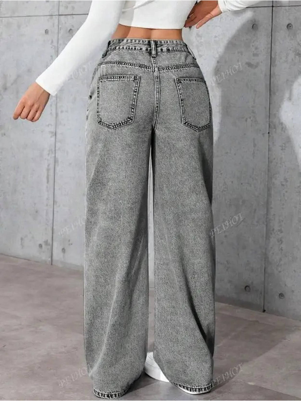 Women Grey Solid Wide leg Stretchable High Rise Jeans | WL90 - view 2