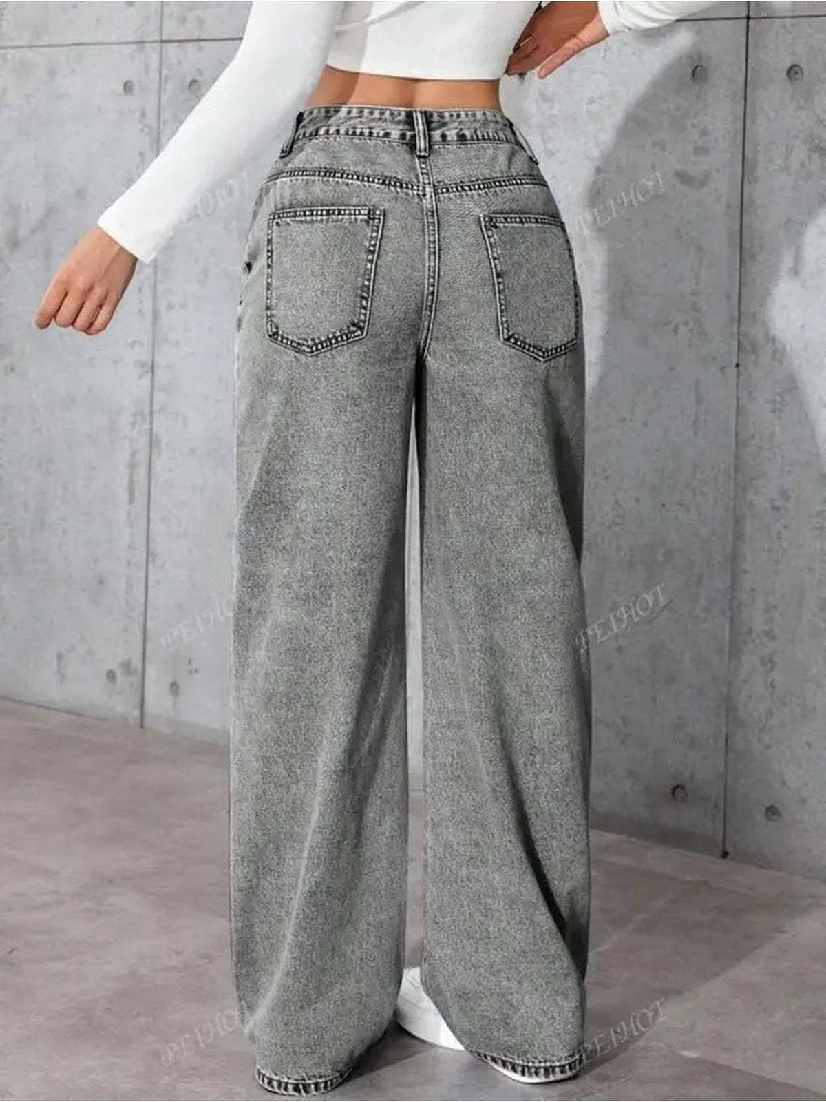 Women Grey Solid Wide leg Stretchable High Rise Jeans | WL90 - view 2