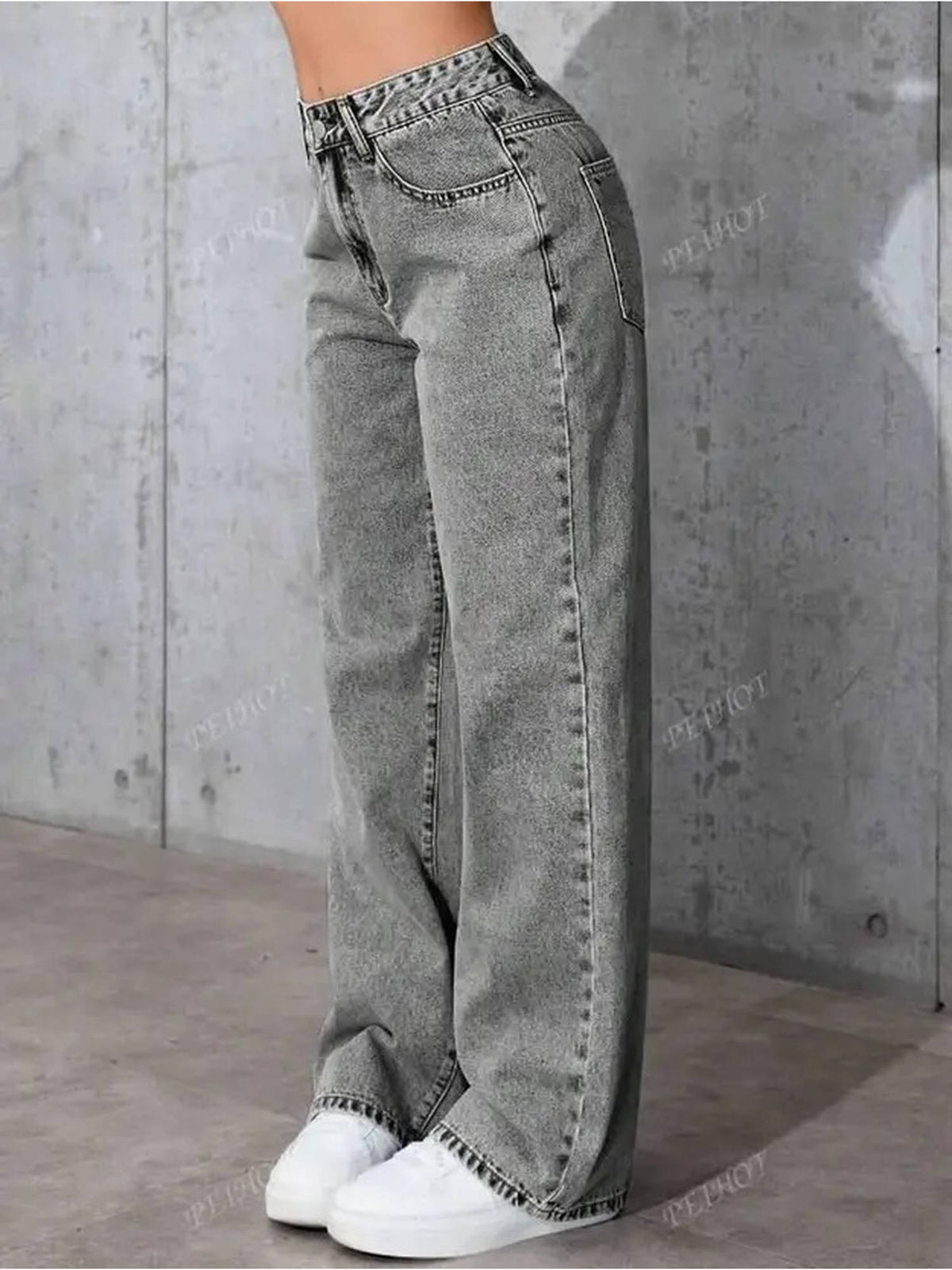 Women Grey Solid Wide leg Stretchable High Rise Jeans | WL90 - view 3