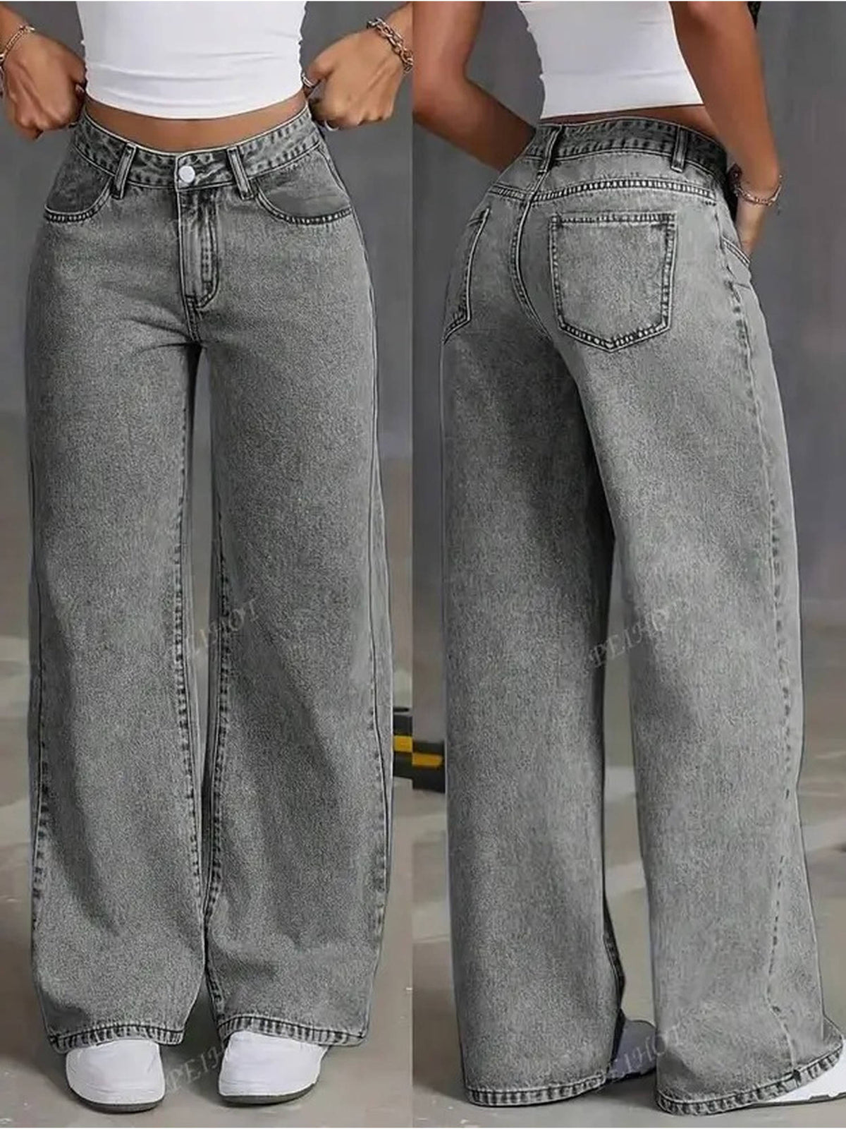 Women Grey Solid Wide leg Stretchable High Rise Jeans | WL90 - view 4