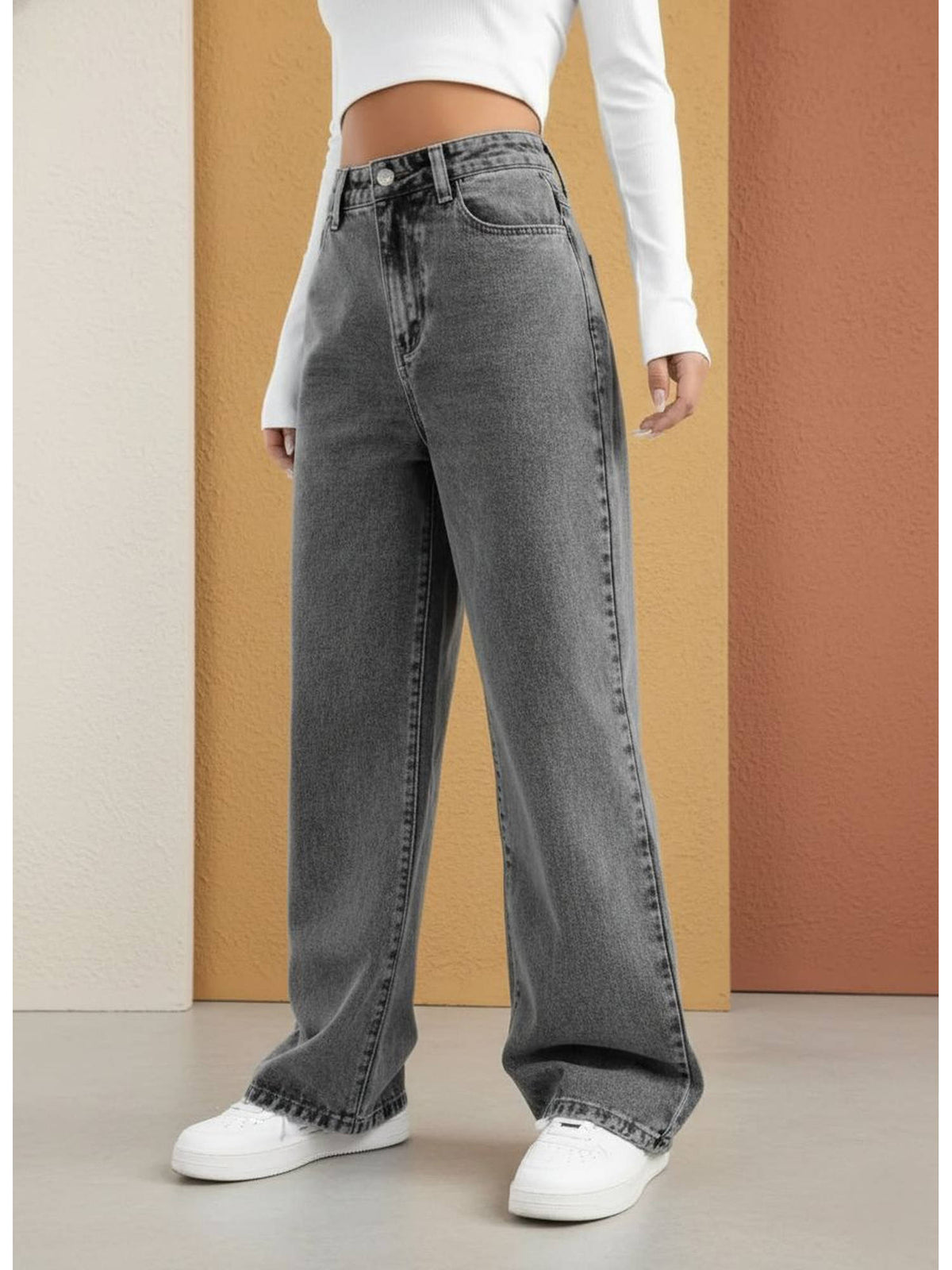 Women Grey Wide leg Stretchable Jeans | WL90 - view 1