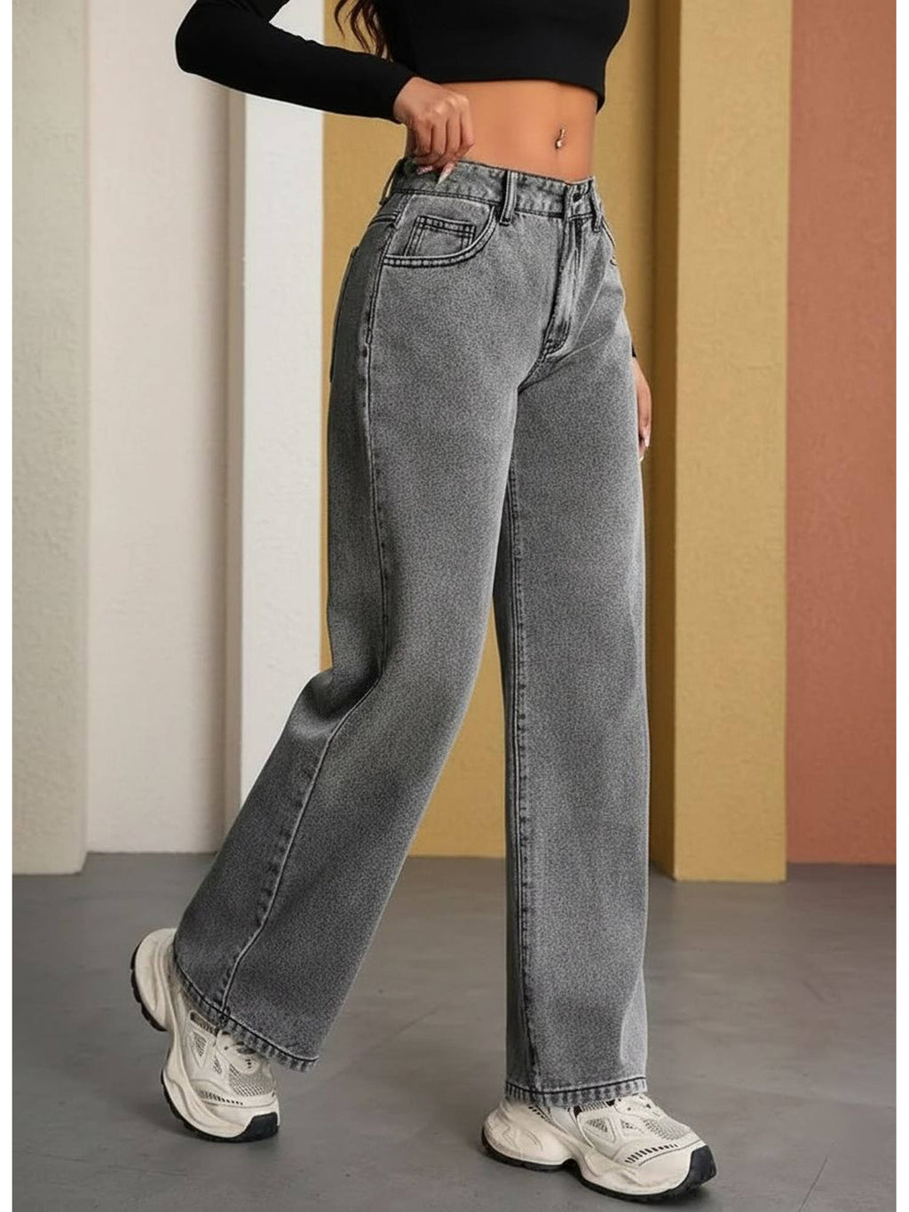 Women Grey Wide leg Stretchable Jeans | WL90 - view 3