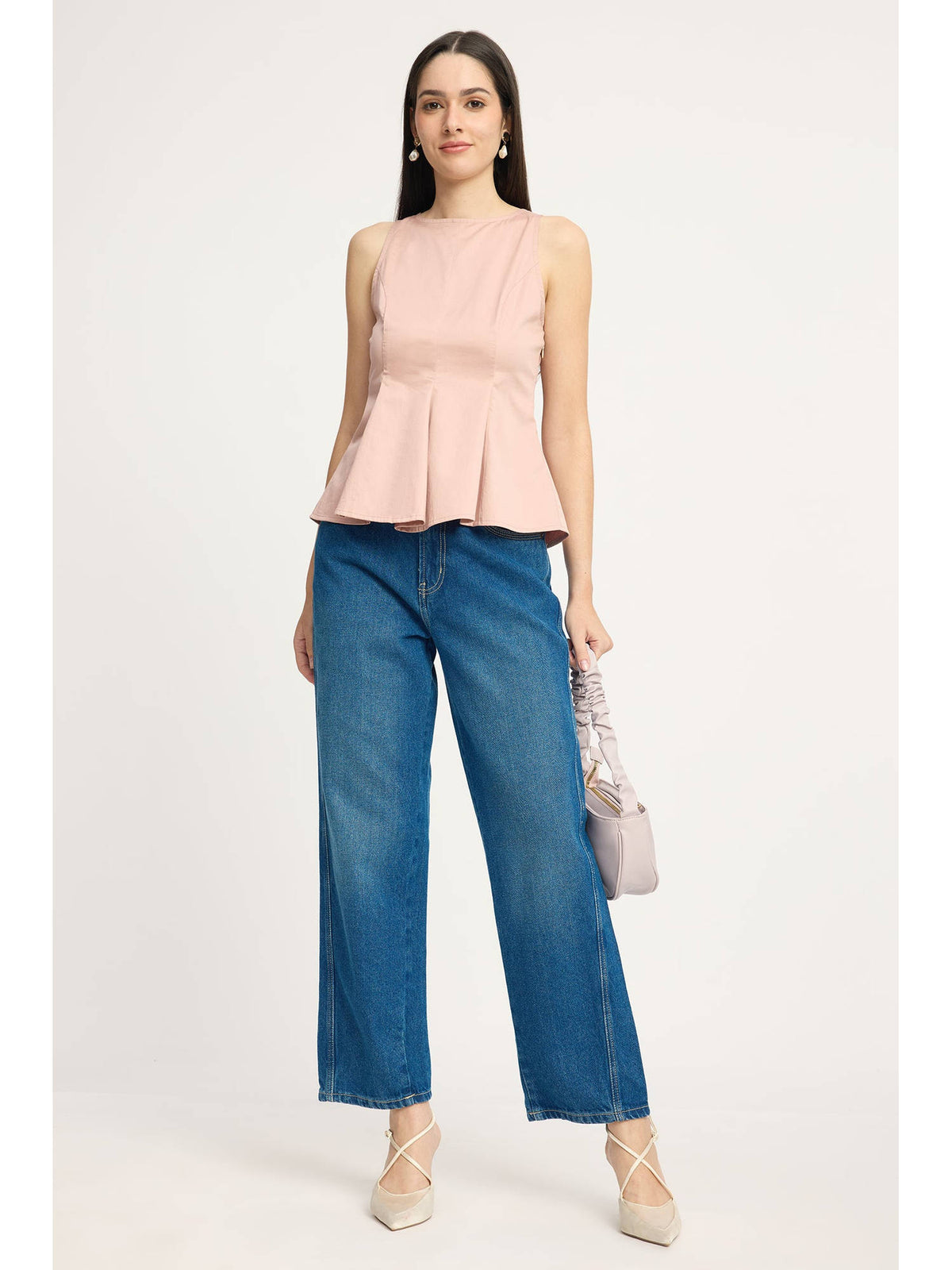 Pink Women Solid Cotton Sleeveless Fitted Peplum Top | pt51 - view 2