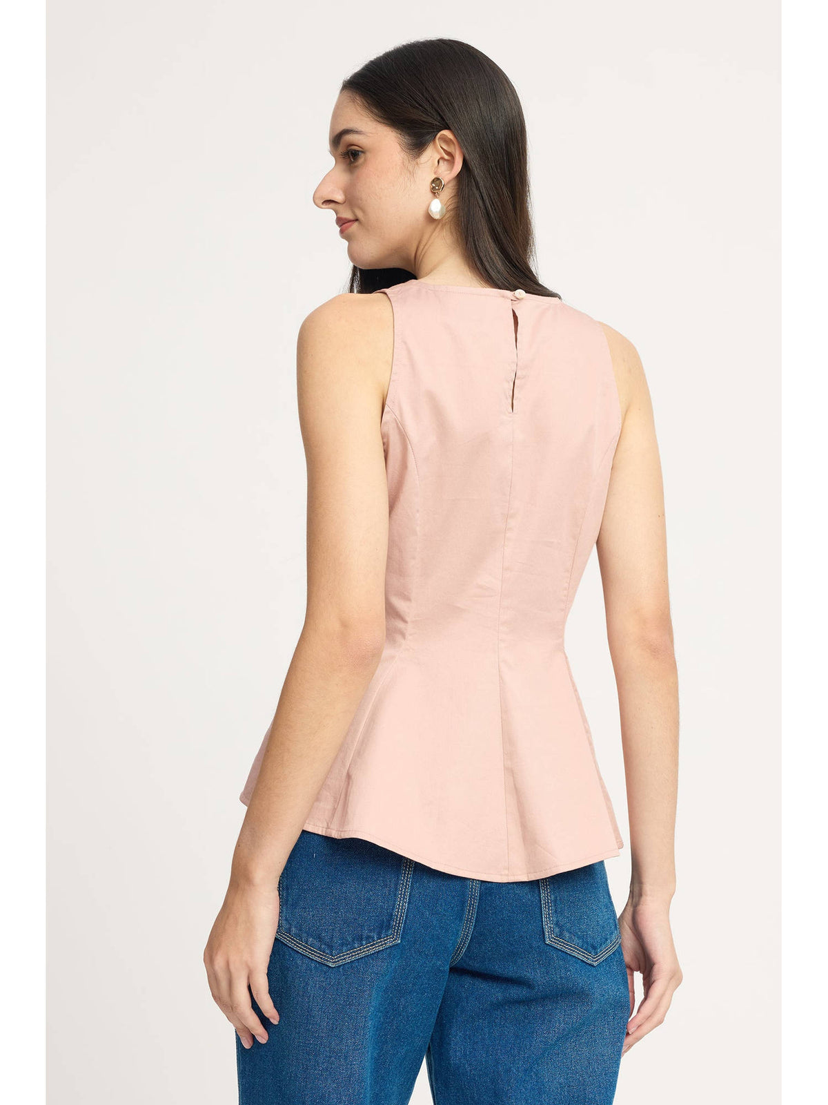 Pink Women Solid Cotton Sleeveless Fitted Peplum Top | pt51 - view 4