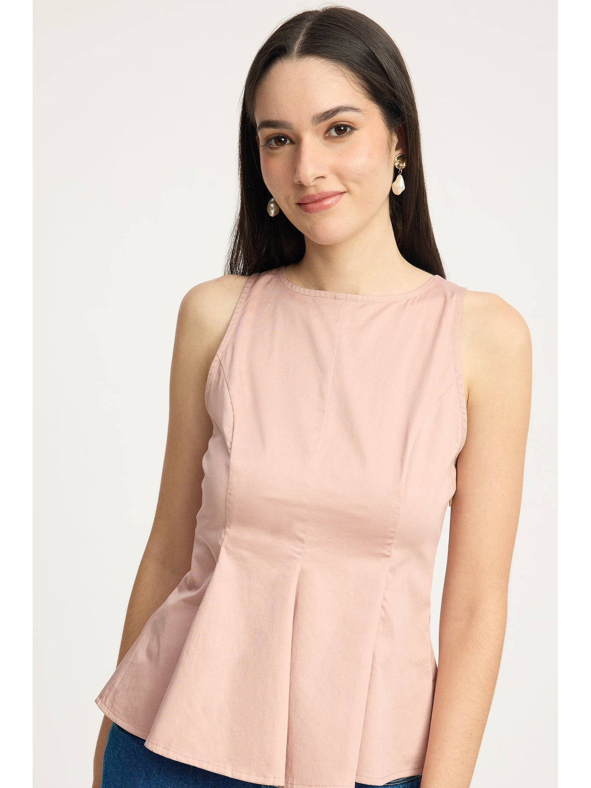 Pink Women Solid Cotton Sleeveless Fitted Peplum Top | pt51 - view 5