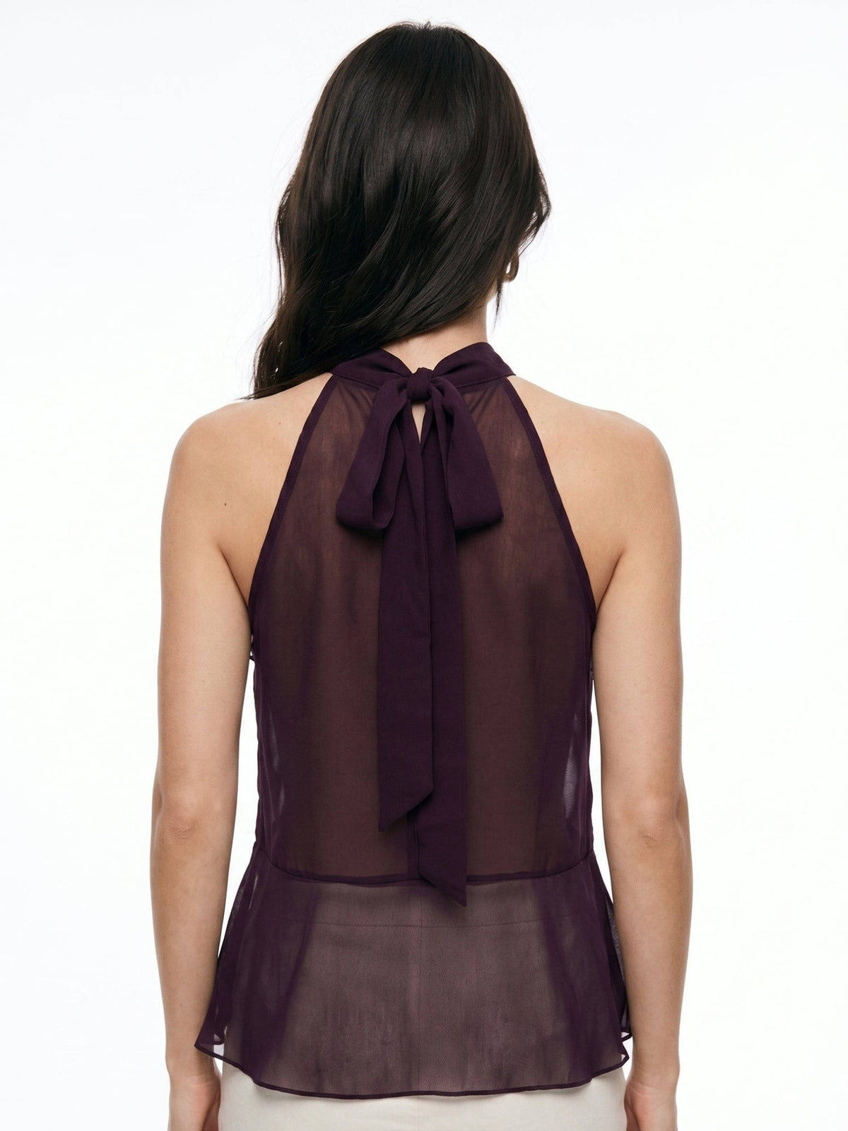 Wine Halter Neck With Ruffles Top | HT67 - view 5