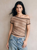Beige Striped One Shoulder Crop Top | CT61 - view 1