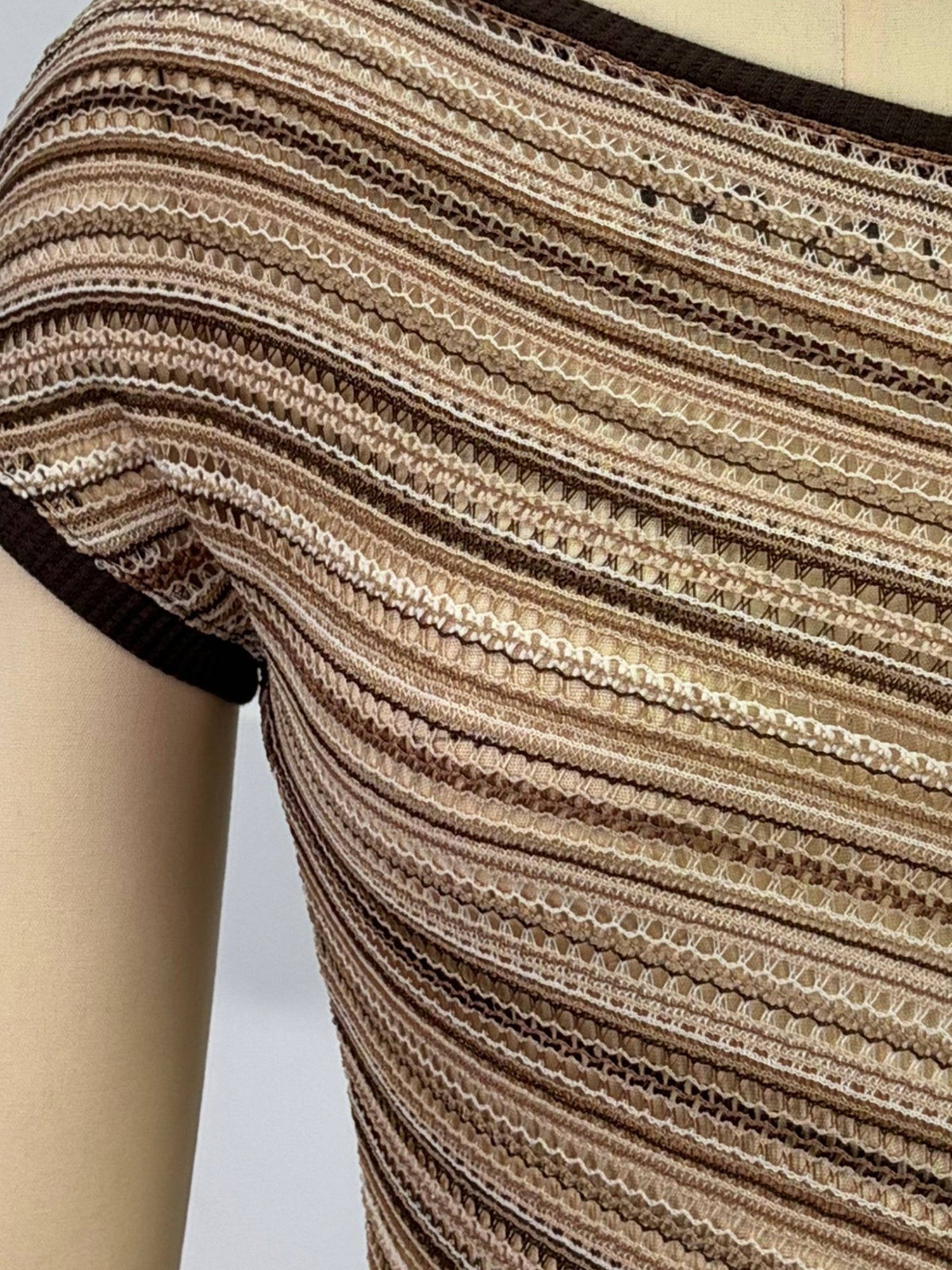 Beige Striped One Shoulder Crop Top | CT61 - view 4