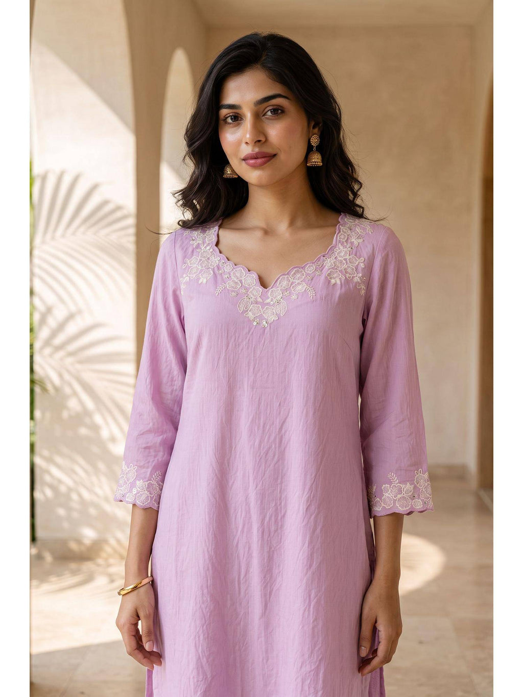 Lavender Embroidered Straight Kurta | KDG - view 2