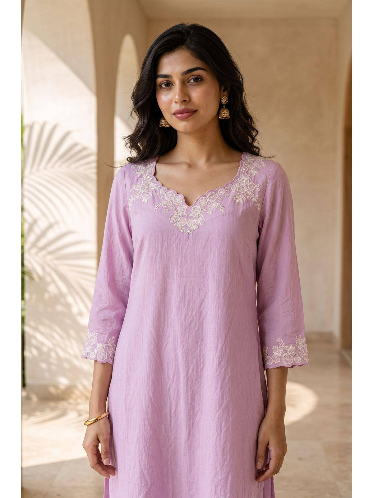 Lavender Embroidered Straight Kurta | FY93 - view 2