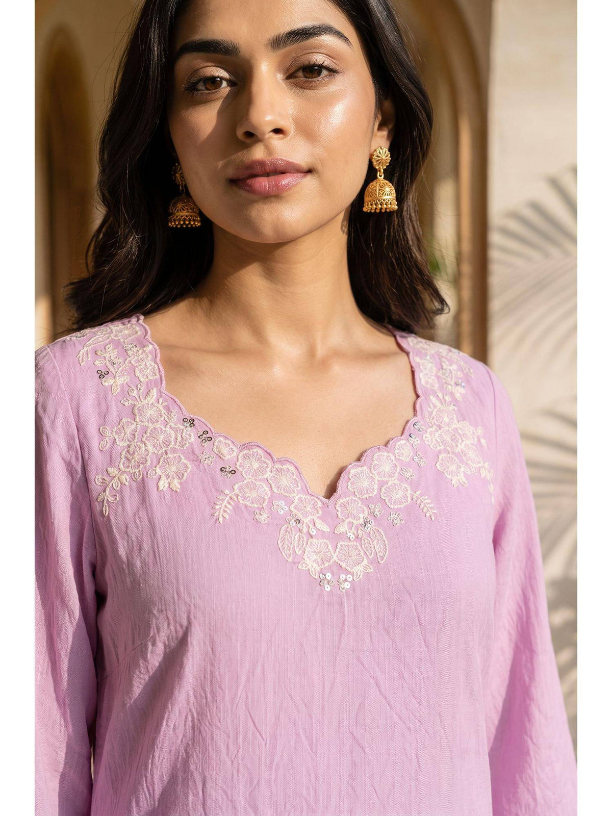 Lavender Embroidered Straight Kurta | FY93 - view 3