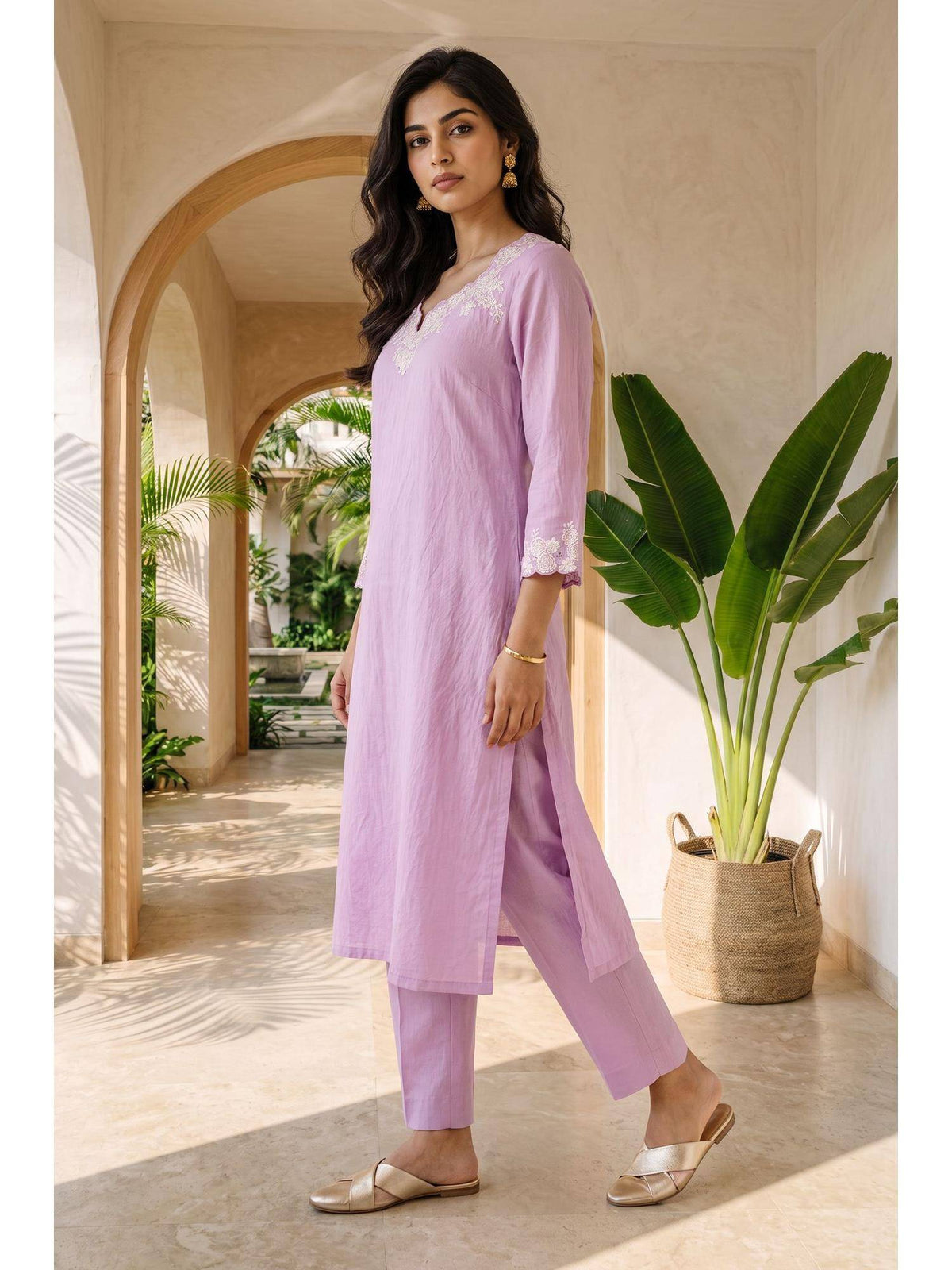 Lavender Embroidered Straight Kurta | KDG - view 4