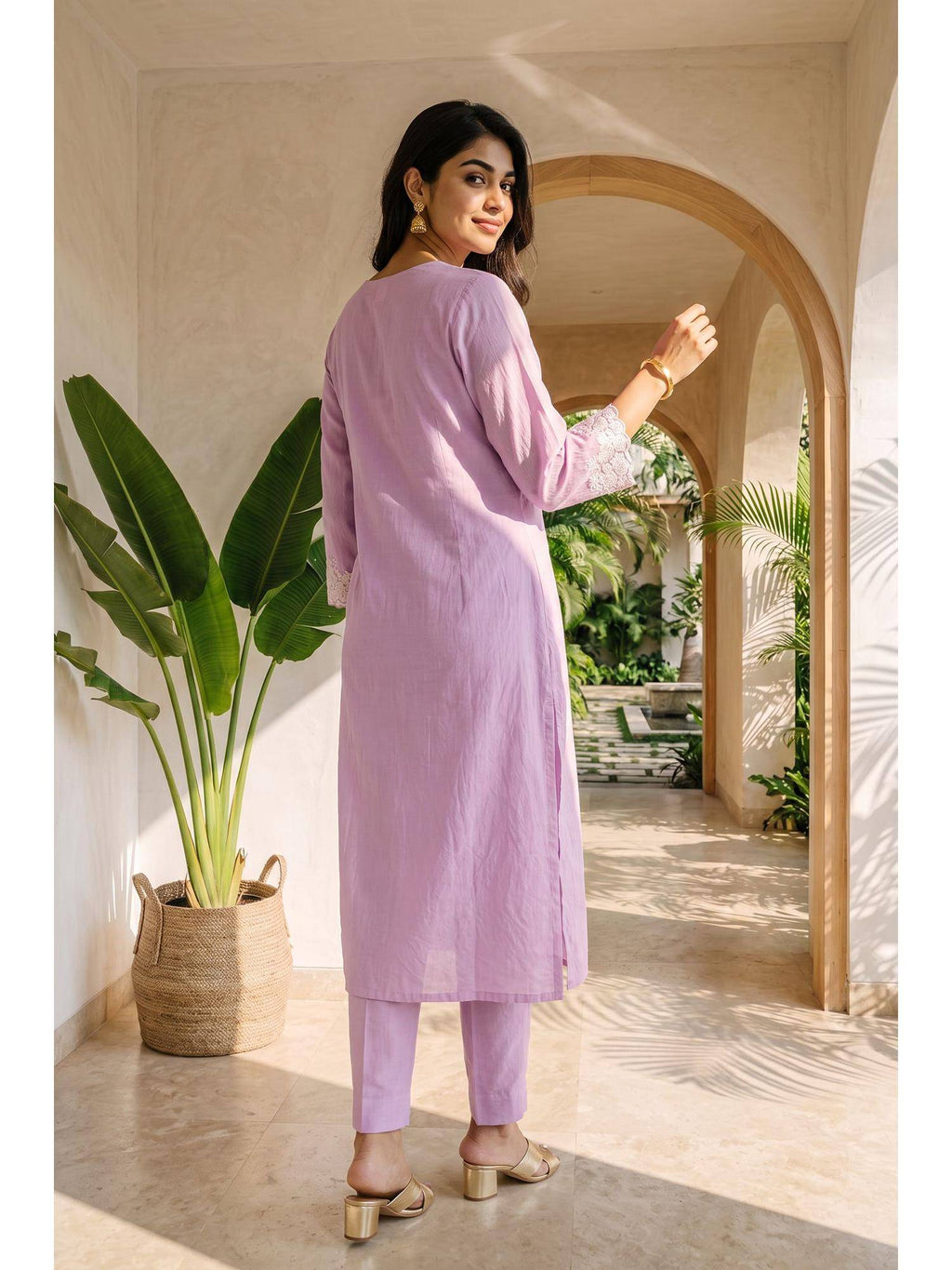 Lavender Embroidered Straight Kurta | FY93 - view 5
