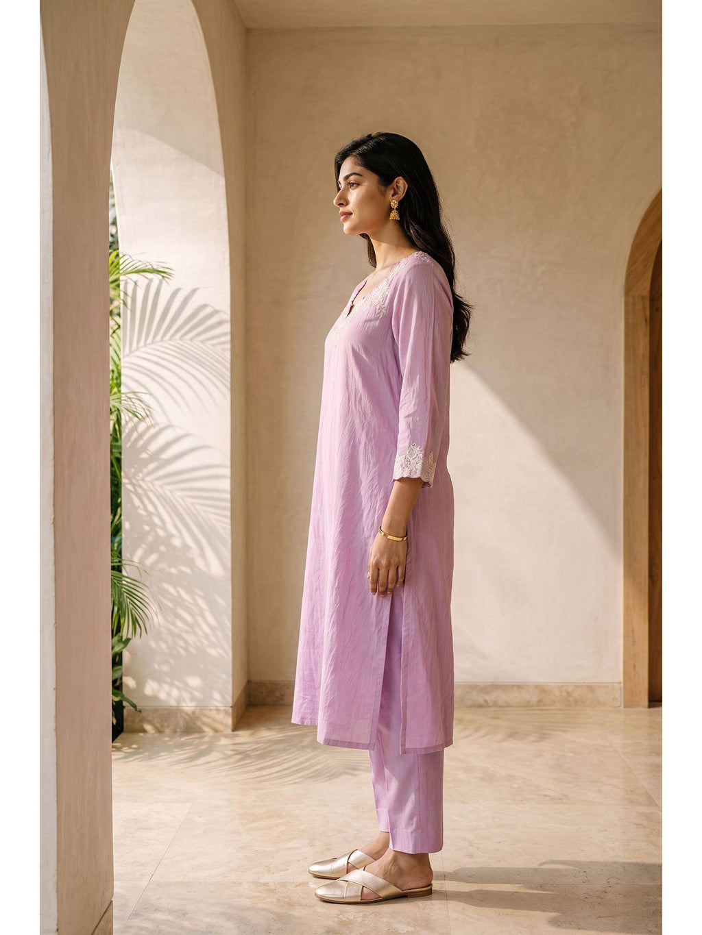 Lavender Embroidered Straight Kurta | KDG - view 6